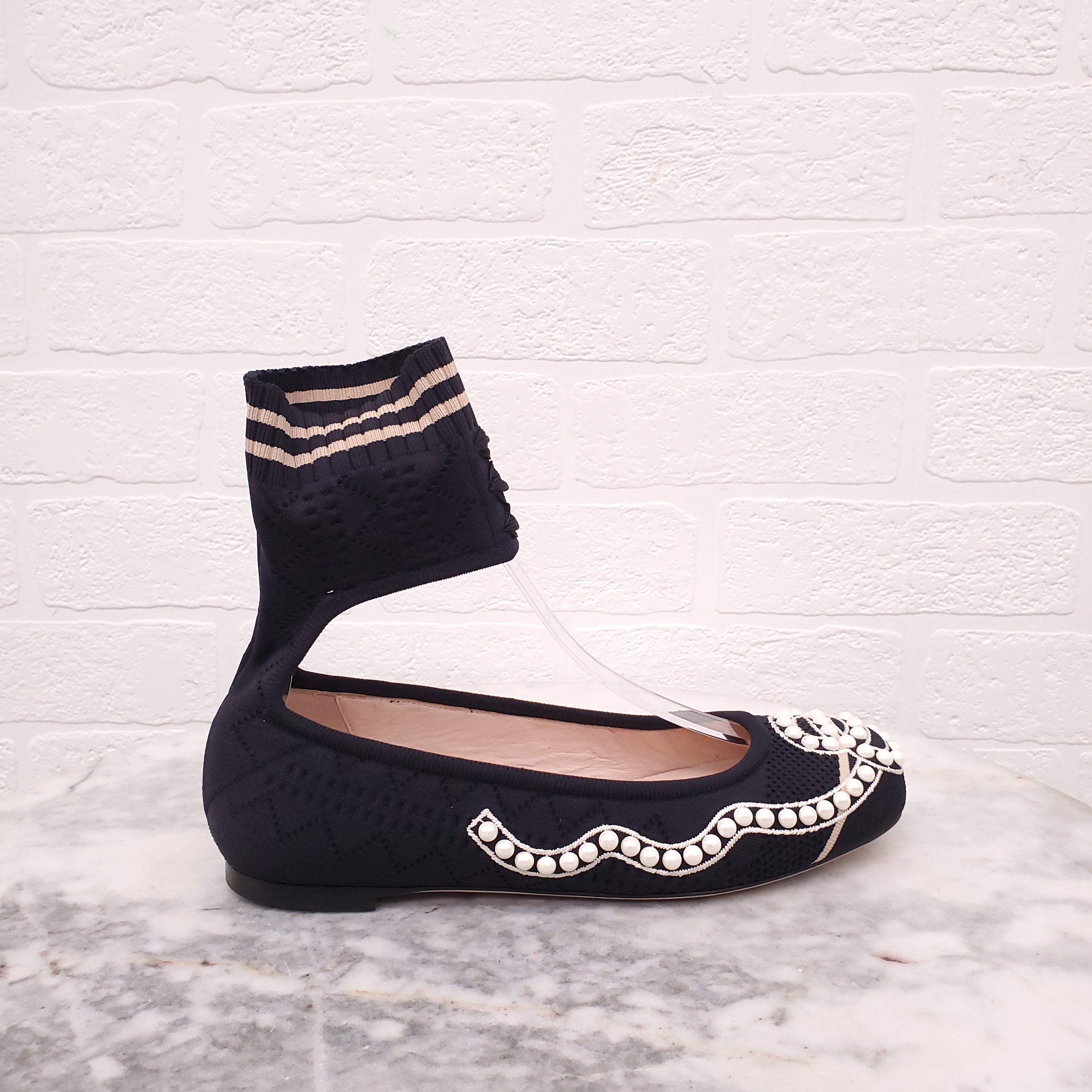 FENDI BALLERINA SOCK FLATS WITH PEARLS - SIZE 35