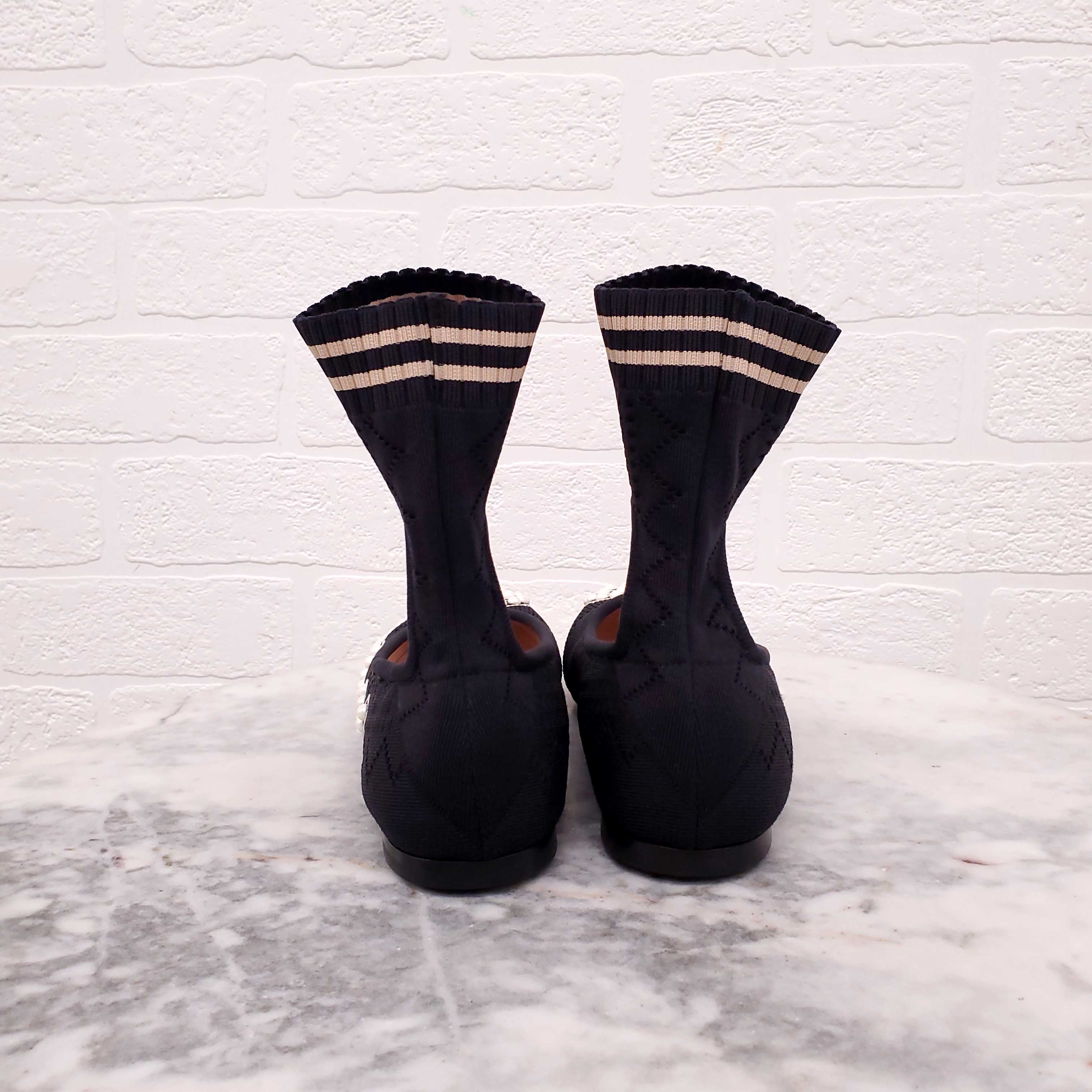 FENDI BALLERINA SOCK FLATS WITH PEARLS - SIZE 35