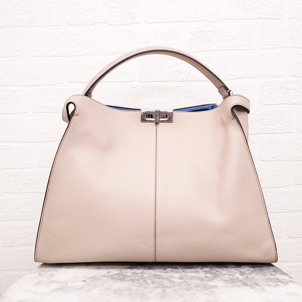 FENDI BEIGE LARGE 'VITELLO SETA CENTURY PEEKABOO' BAG
