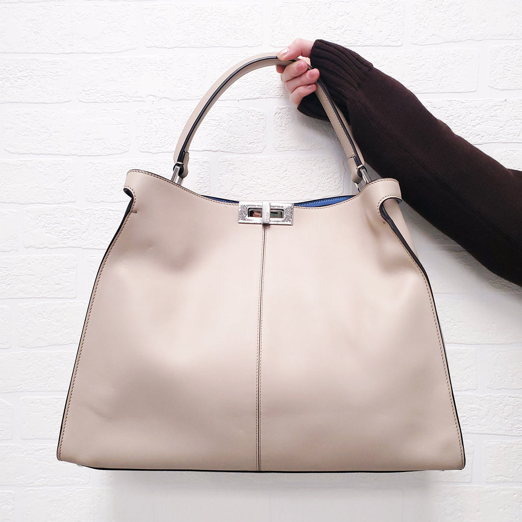 FENDI BEIGE LARGE 'VITELLO SETA CENTURY PEEKABOO' BAG