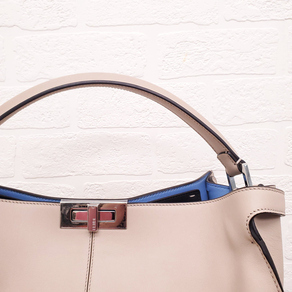 FENDI BEIGE LARGE 'VITELLO SETA CENTURY PEEKABOO' BAG