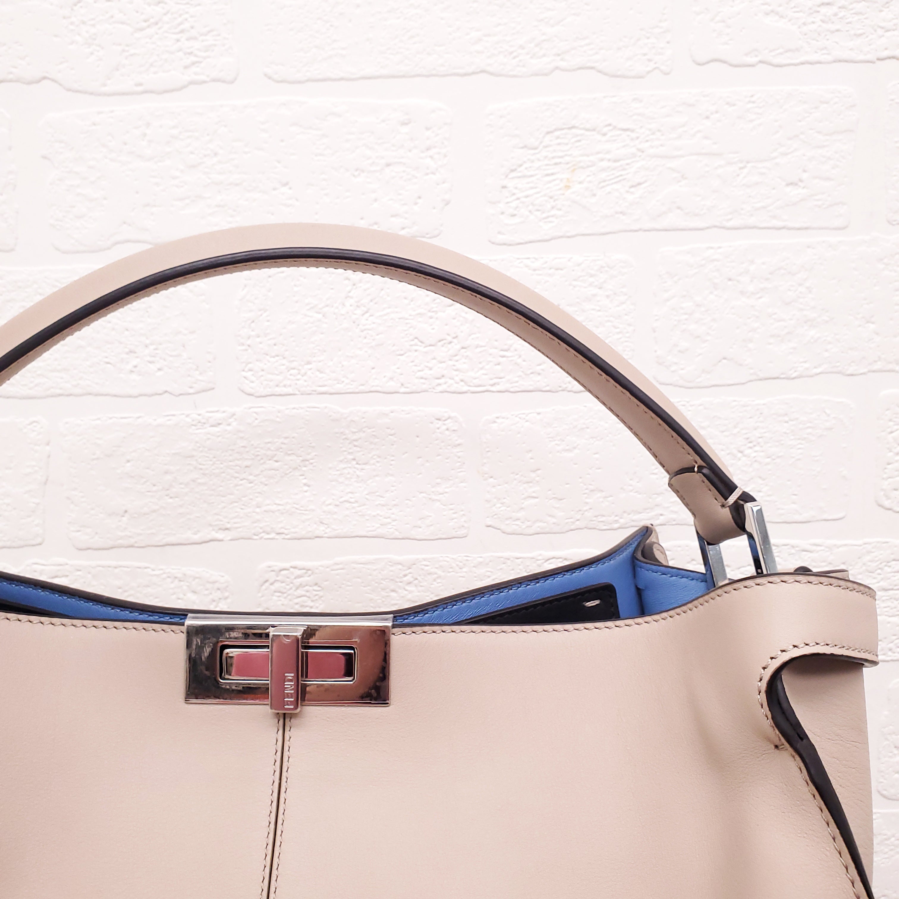 FENDI BEIGE LARGE 'VITELLO SETA CENTURY PEEKABOO' BAG