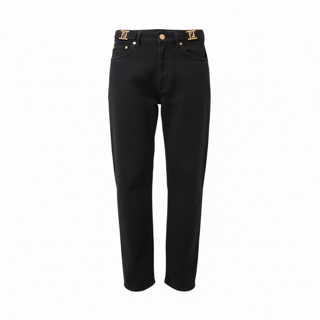 FENDI BLACK LOGO JEANS - SIZE 36