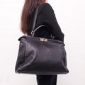 FENDI BLACK MEDIUM PEEKABOO BAG WITH PINK INTERIOR