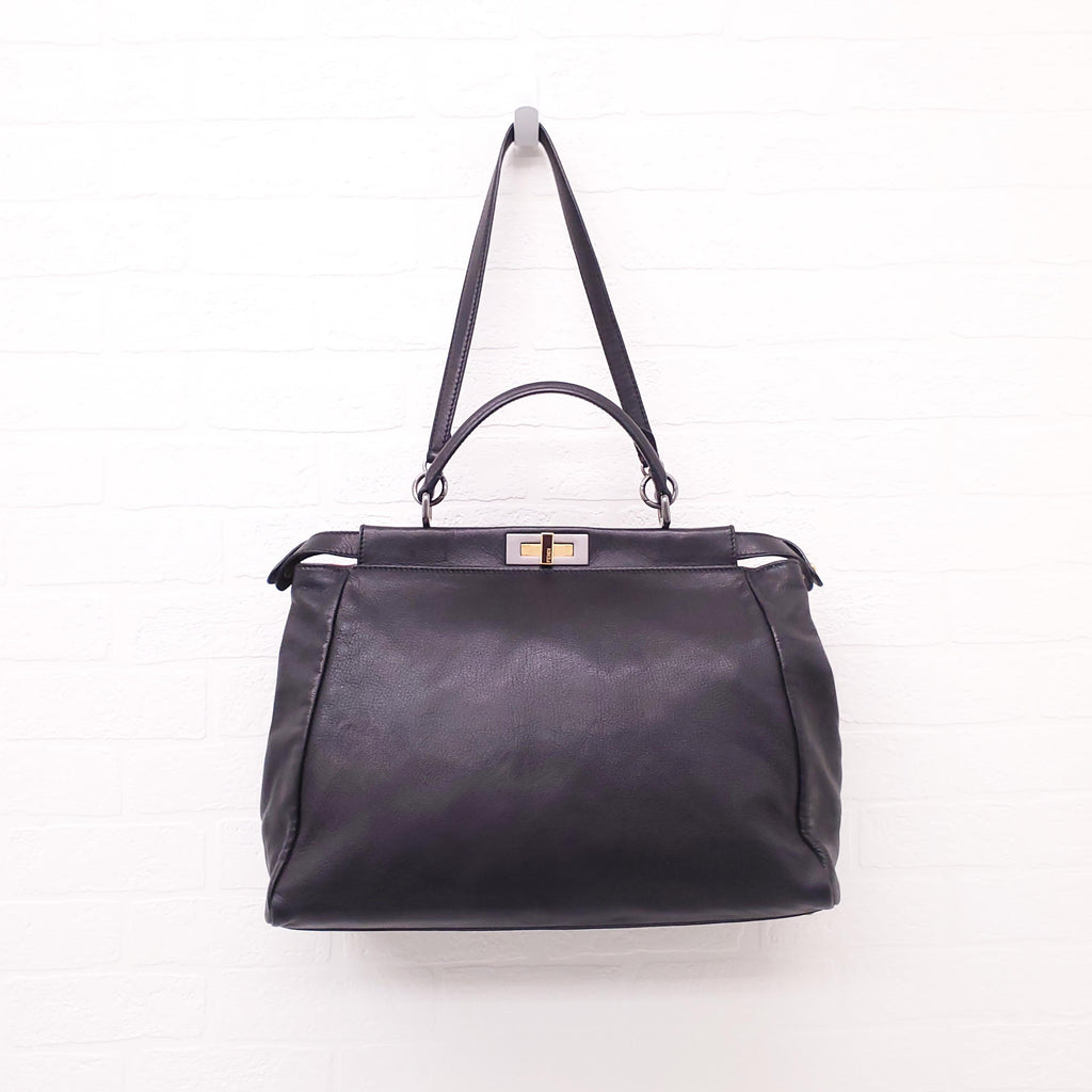FENDI BLACK MEDIUM PEEKABOO BAG WITH PINK INTERIOR
