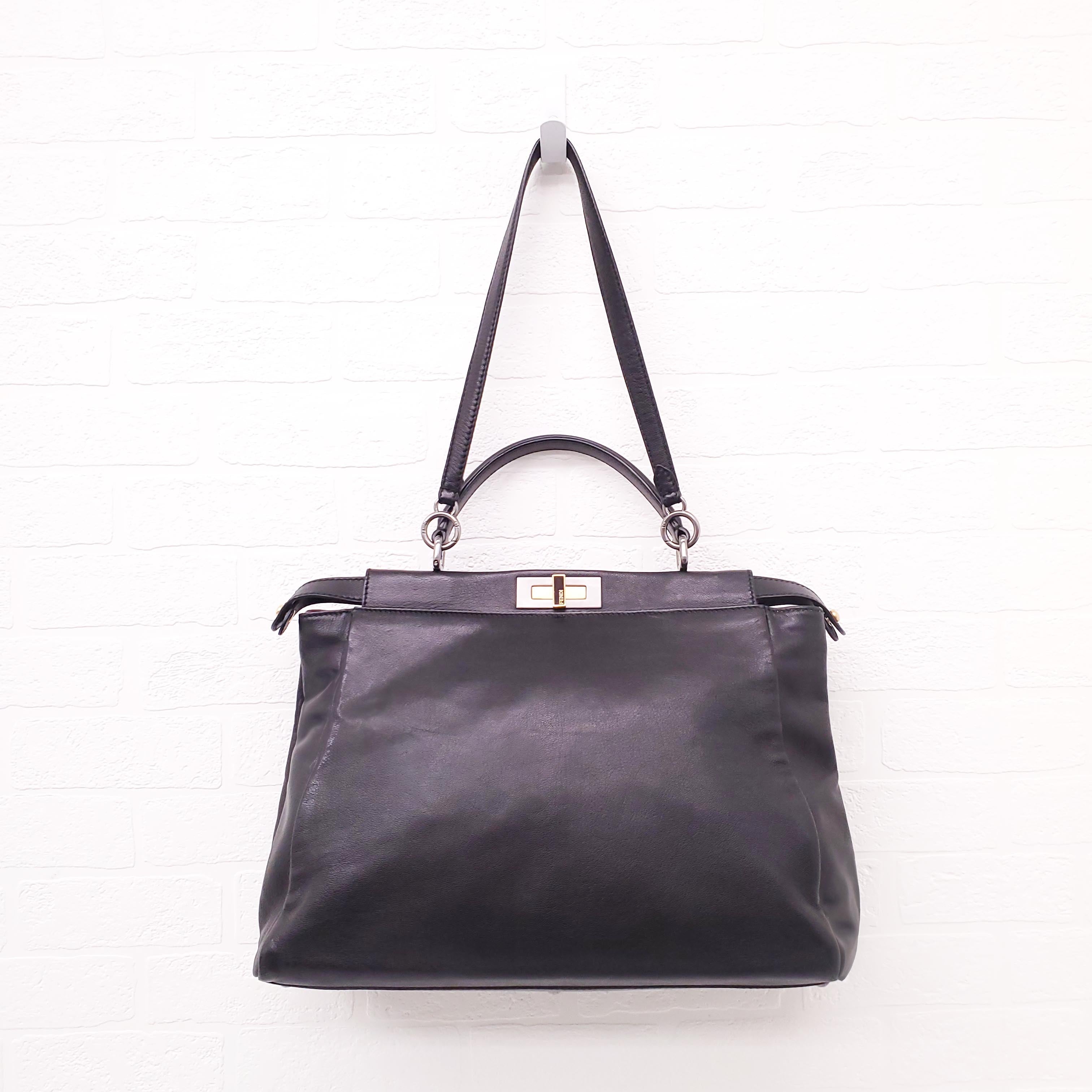 FENDI BLACK MEDIUM PEEKABOO BAG WITH PINK INTERIOR