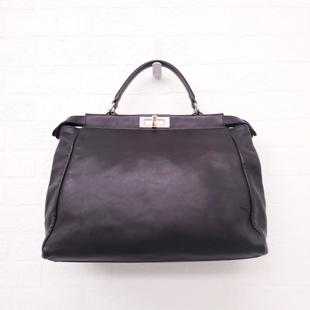 FENDI BLACK MEDIUM PEEKABOO BAG WITH PINK INTERIOR