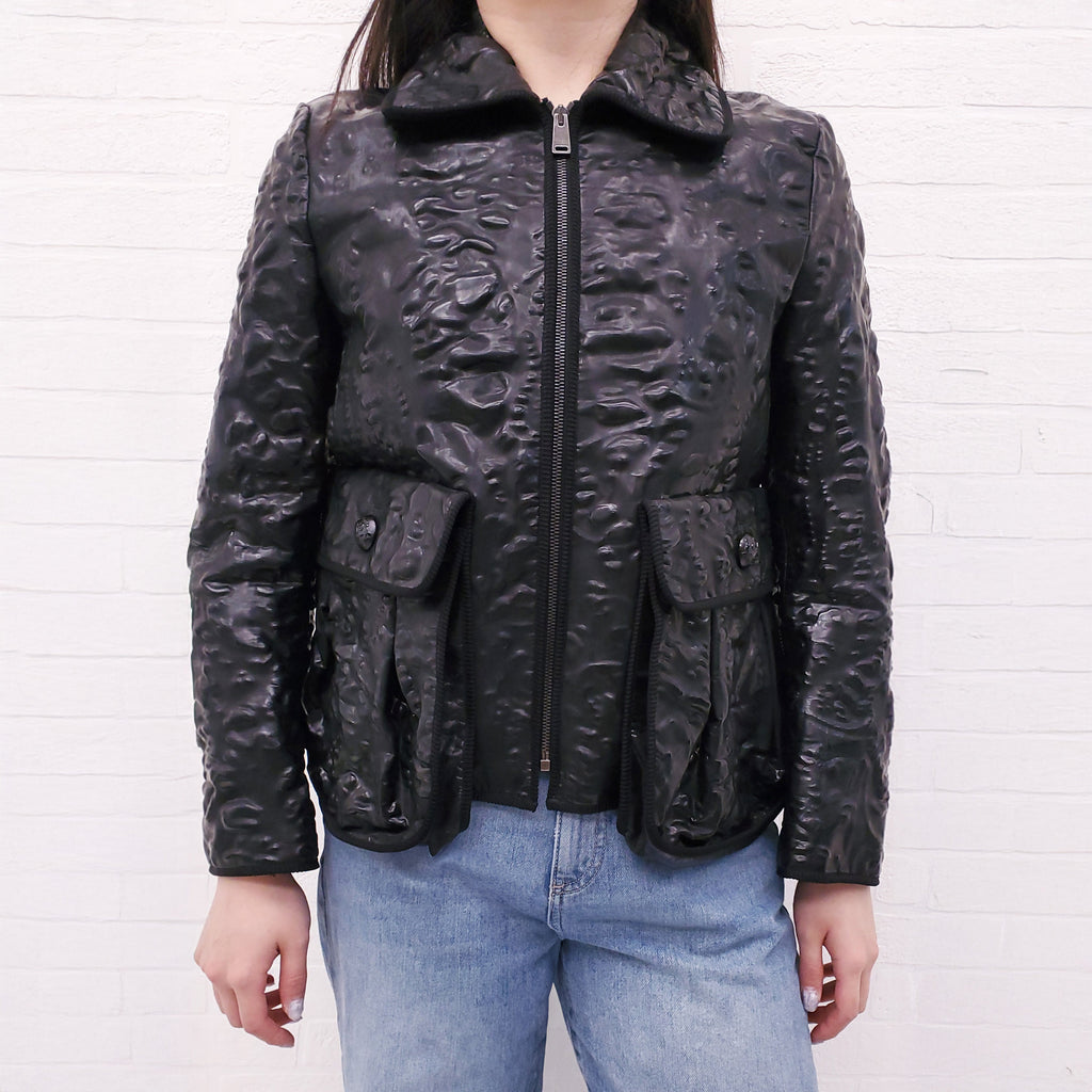 FENDI BLACK MOLDED LEATHER MOTORCYCLE JACKET - SIZE 40