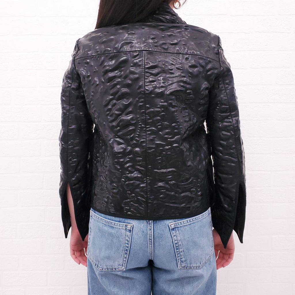 FENDI BLACK MOLDED LEATHER MOTORCYCLE JACKET - SIZE 40