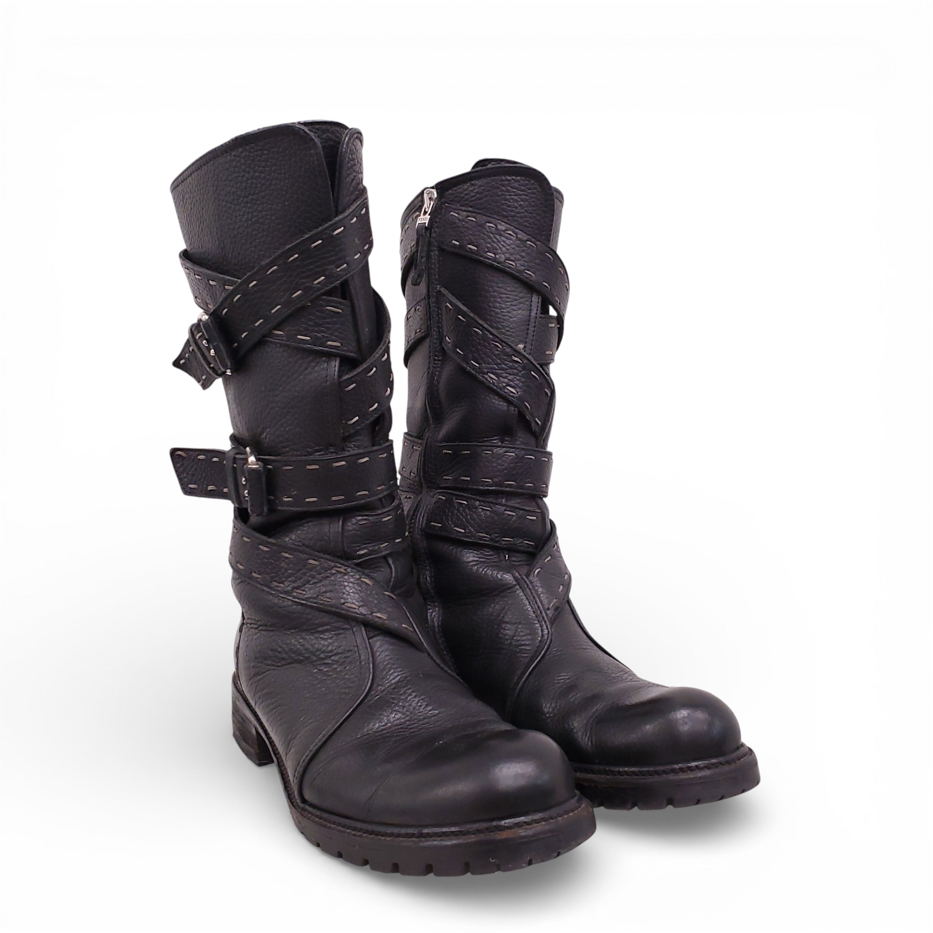 FENDI BLACK WRAP AROUND BOOTS - SIZE 39