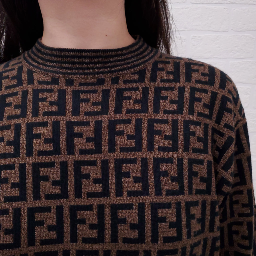 FENDI BROWN LOGO SWEATER - SIZE L