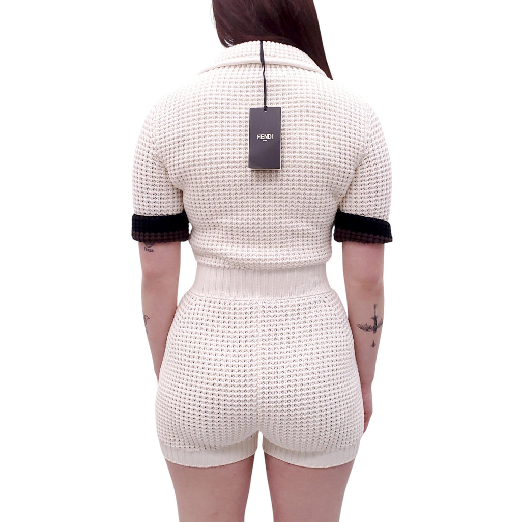 FENDI CREAM KNIT ROMPER WITH BLACK SLEEVE DETAIL - SIZE 36