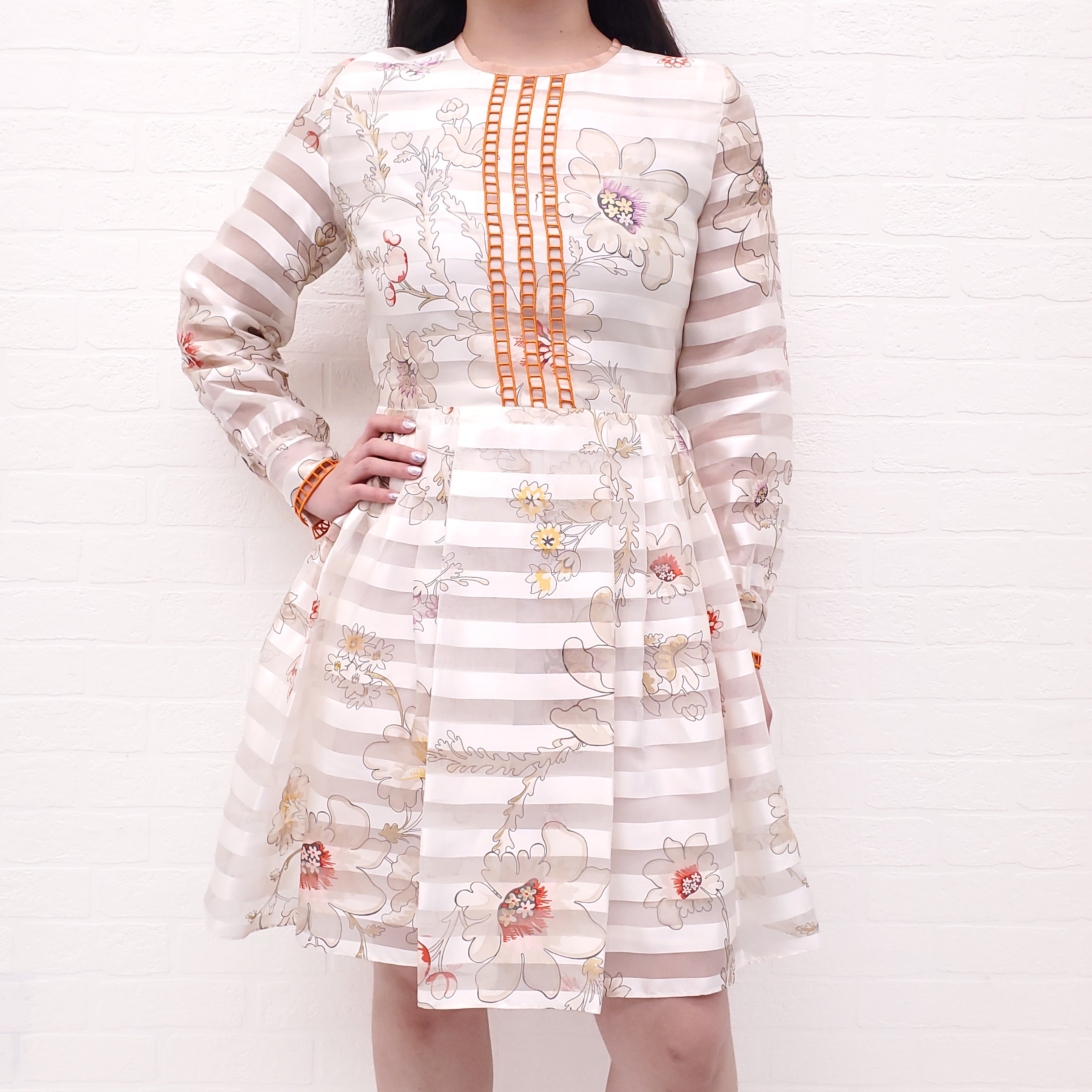 FENDI CREAM SILK PODESWA FLORAL DRESS - SIZE 42