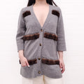FENDI GREY CARDIGAN WITH FUR DETAIL - SIZE 42