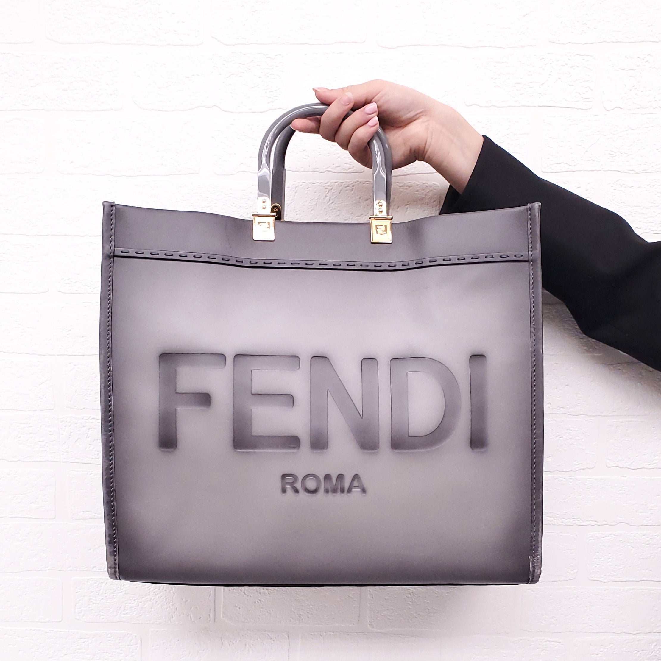 FENDI GREY LEATHER MEDIUM SUNSHINE TOTE