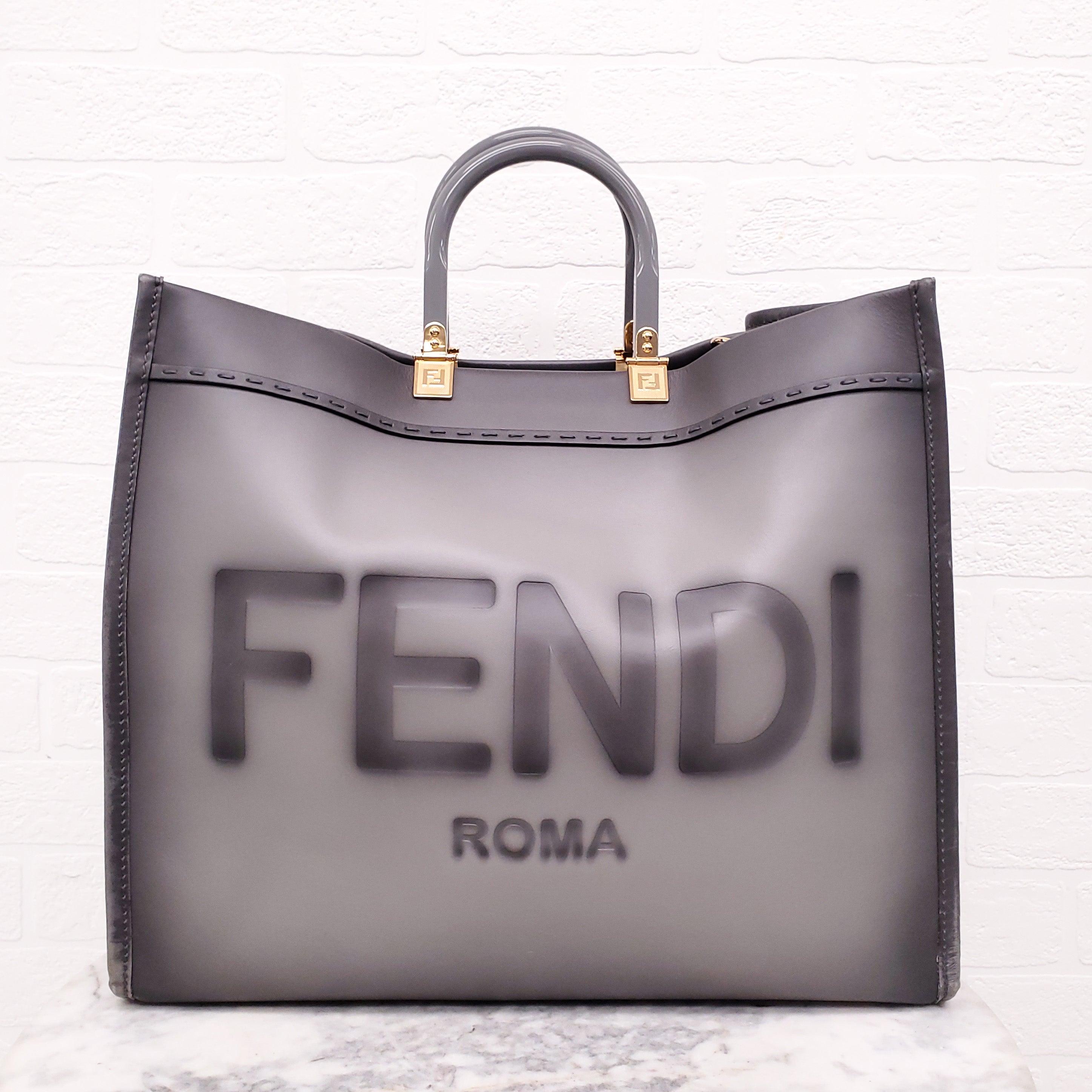 FENDI GREY LEATHER MEDIUM SUNSHINE TOTE