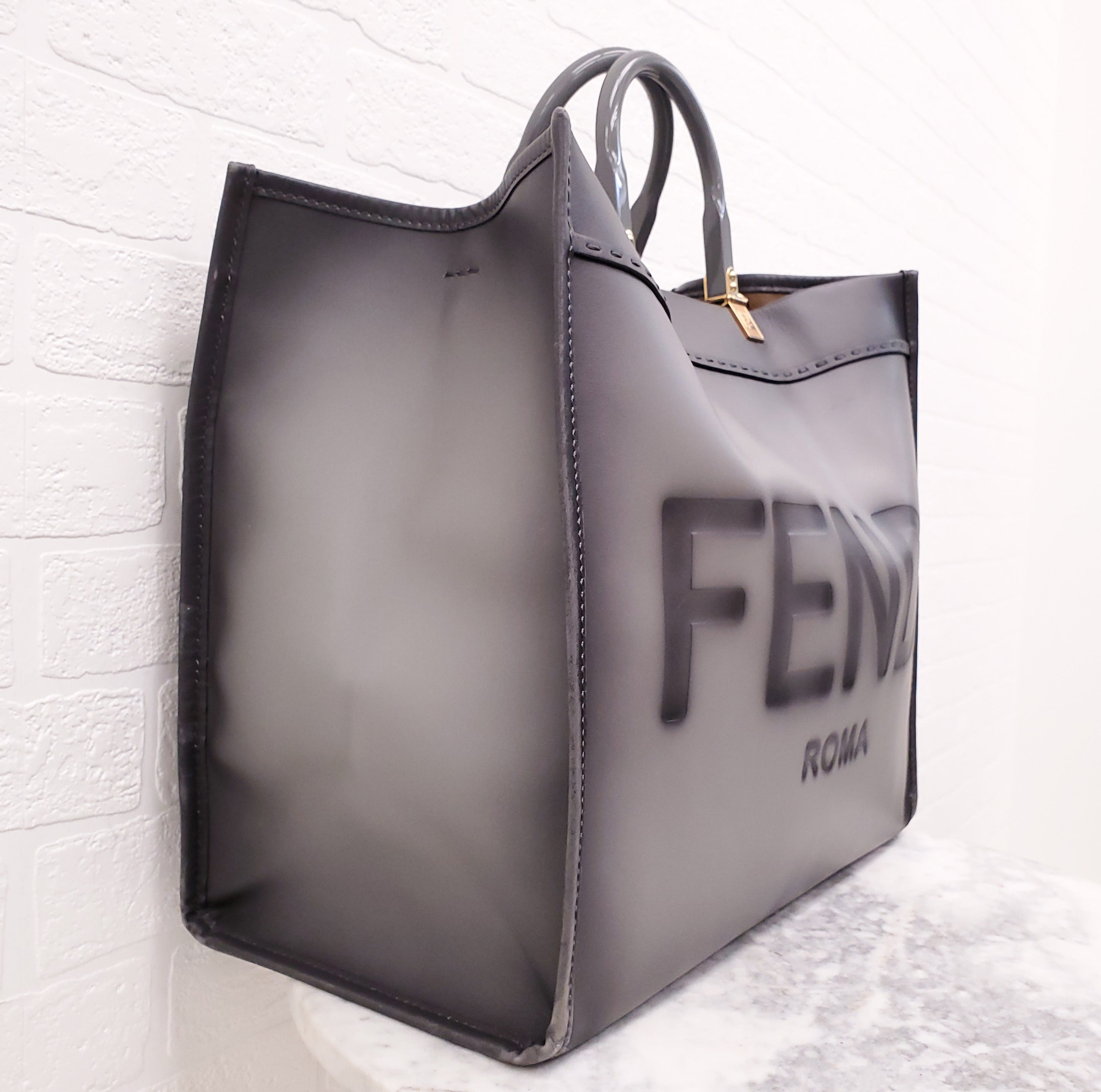 FENDI GREY LEATHER MEDIUM SUNSHINE TOTE