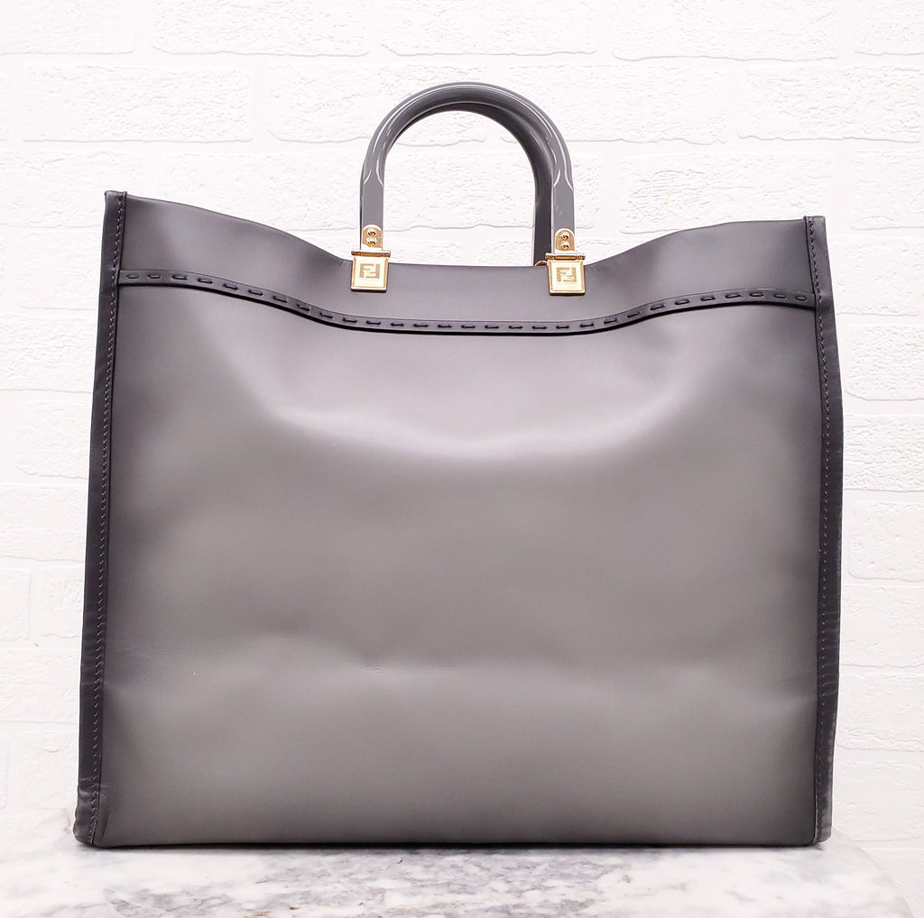 FENDI GREY LEATHER MEDIUM SUNSHINE TOTE
