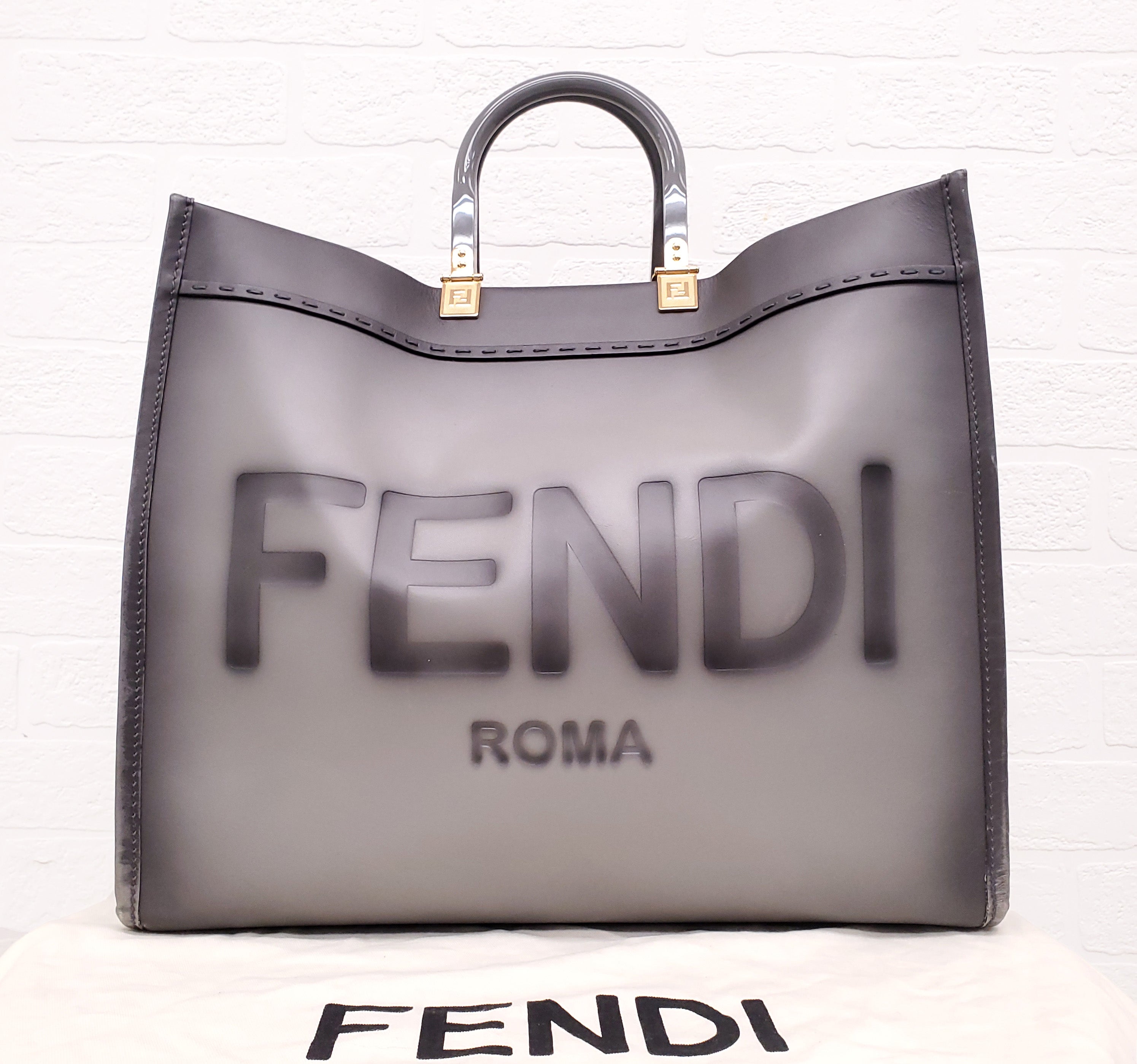 FENDI GREY LEATHER MEDIUM SUNSHINE TOTE