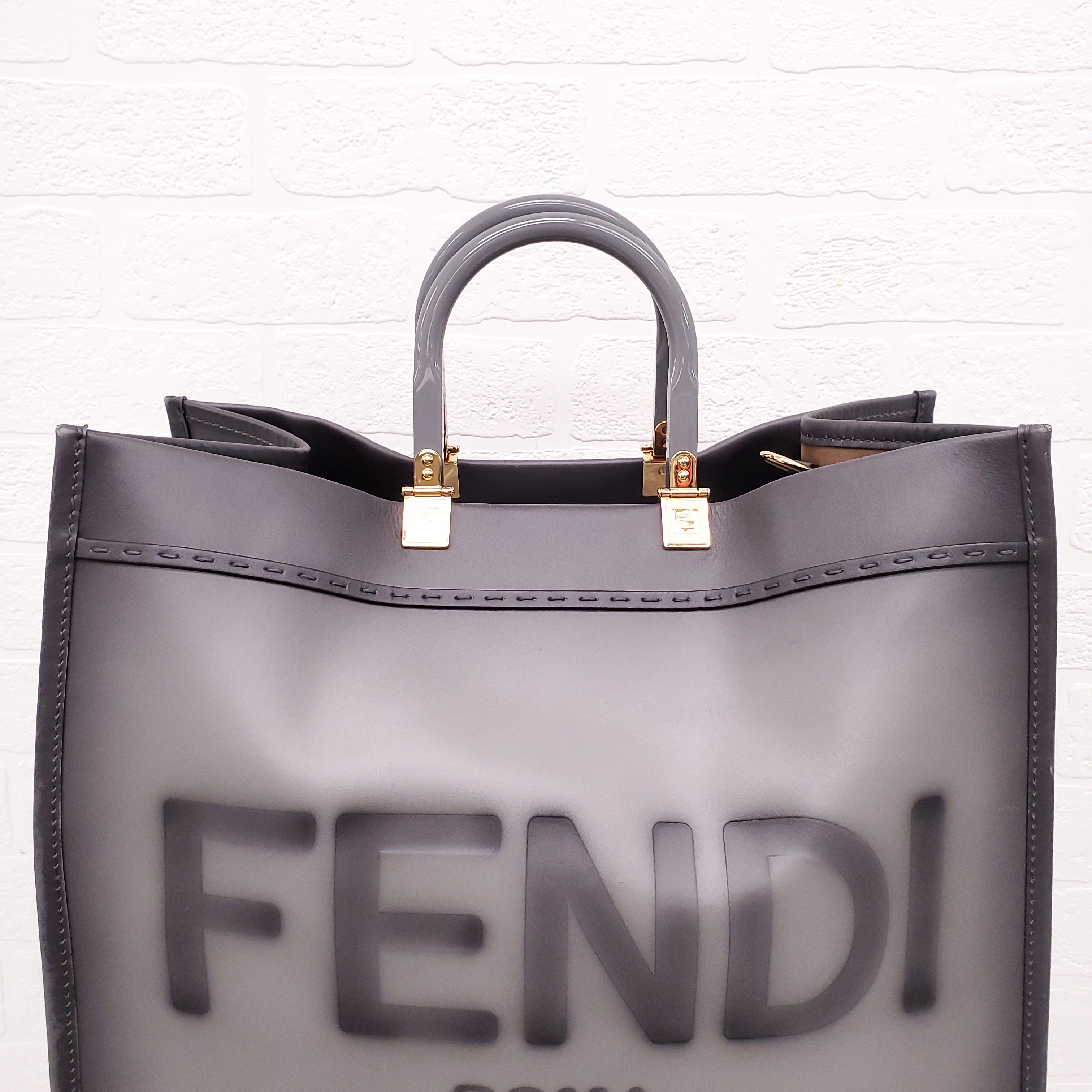FENDI GREY LEATHER MEDIUM SUNSHINE TOTE
