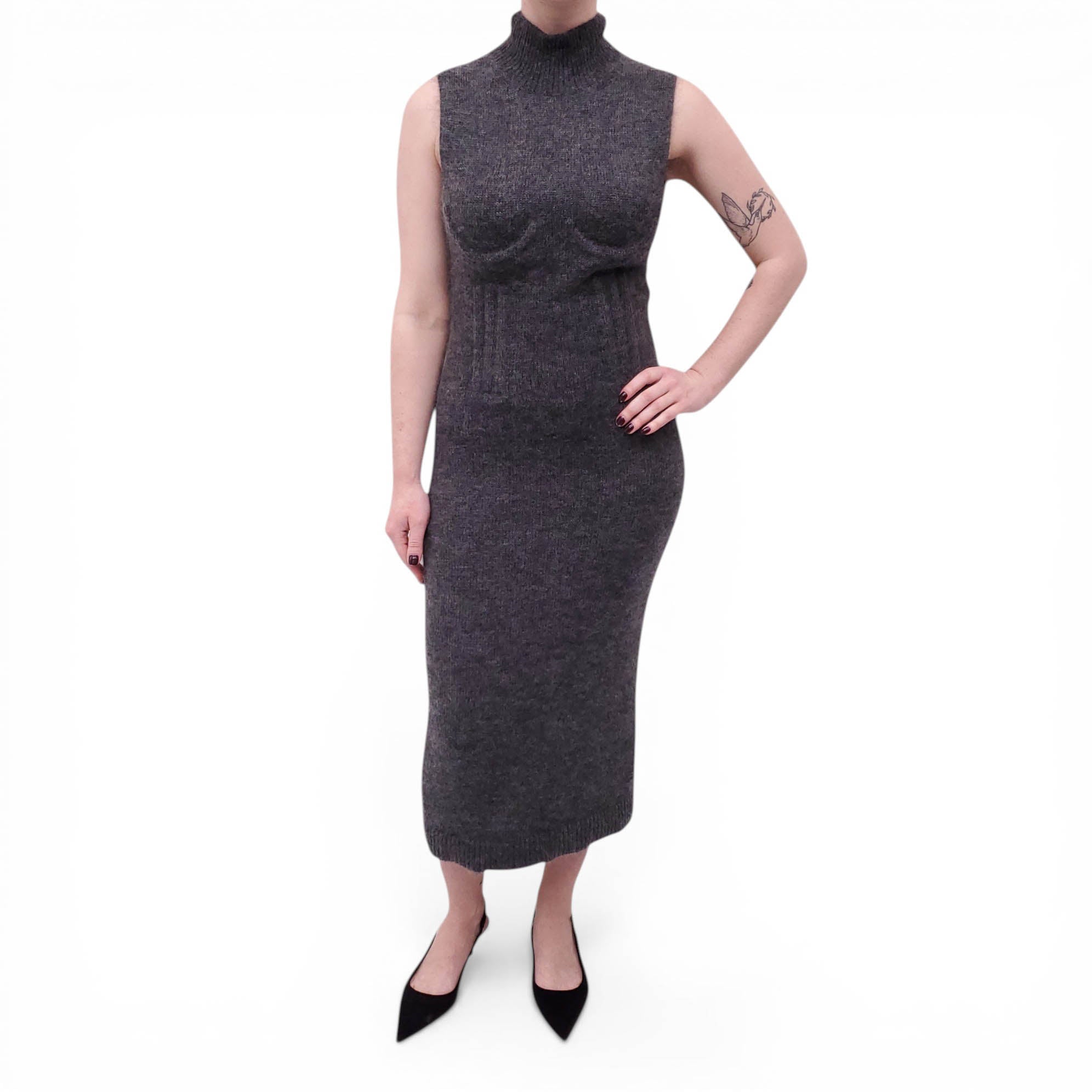 FENDI GREY WOOL MIDI DRESS - SIZE S
