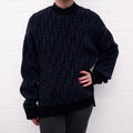 FENDI LOGO BLUE AND BLACK KNIT SWEATER - SIZE 38