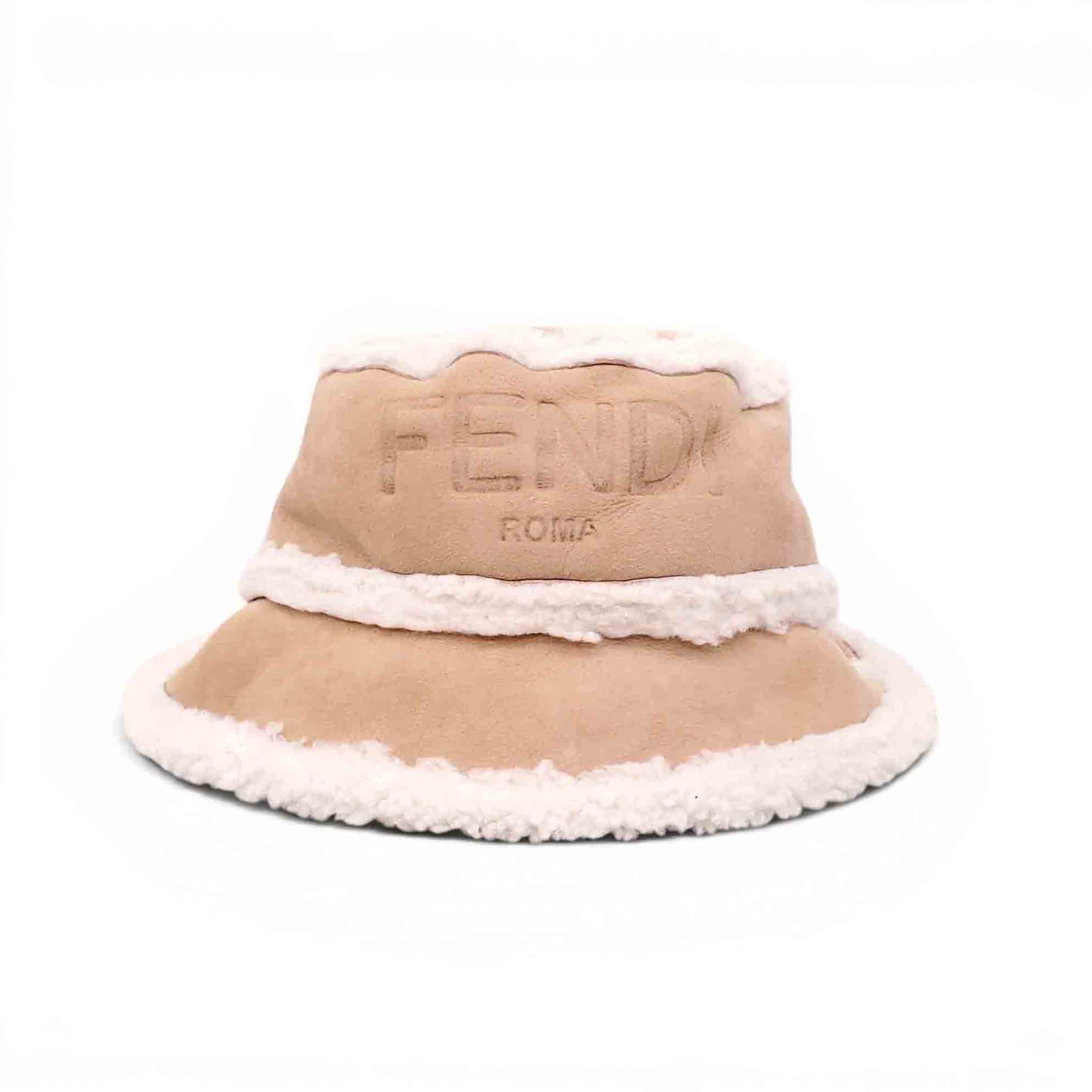 FENDI LOGO SHEARLING HAT - MEN'S SIZE S