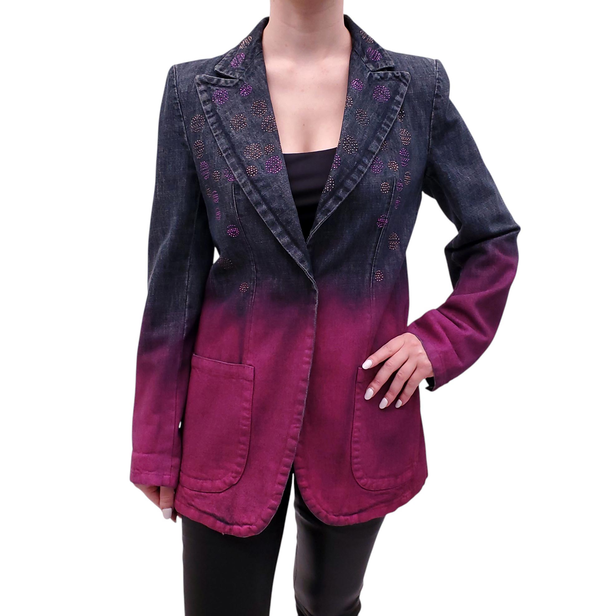 FENDI OMBRE EMBELLISHED DENIM JACKET - SIZE S