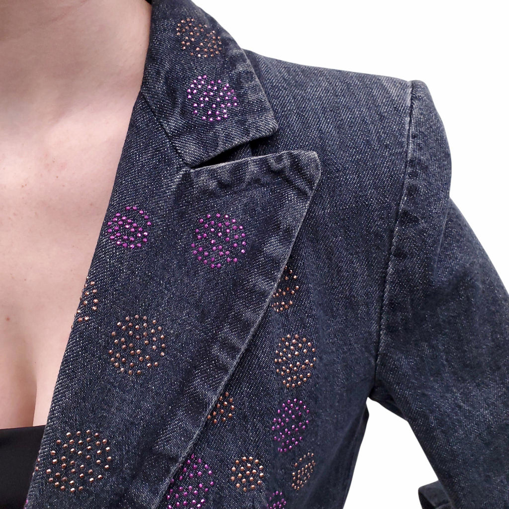 FENDI OMBRE EMBELLISHED DENIM JACKET - SIZE S