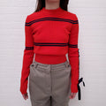 FENDI RED AND NAVY CROPPED SWEATER WITH RIBBON DETAIL - SIZE 36