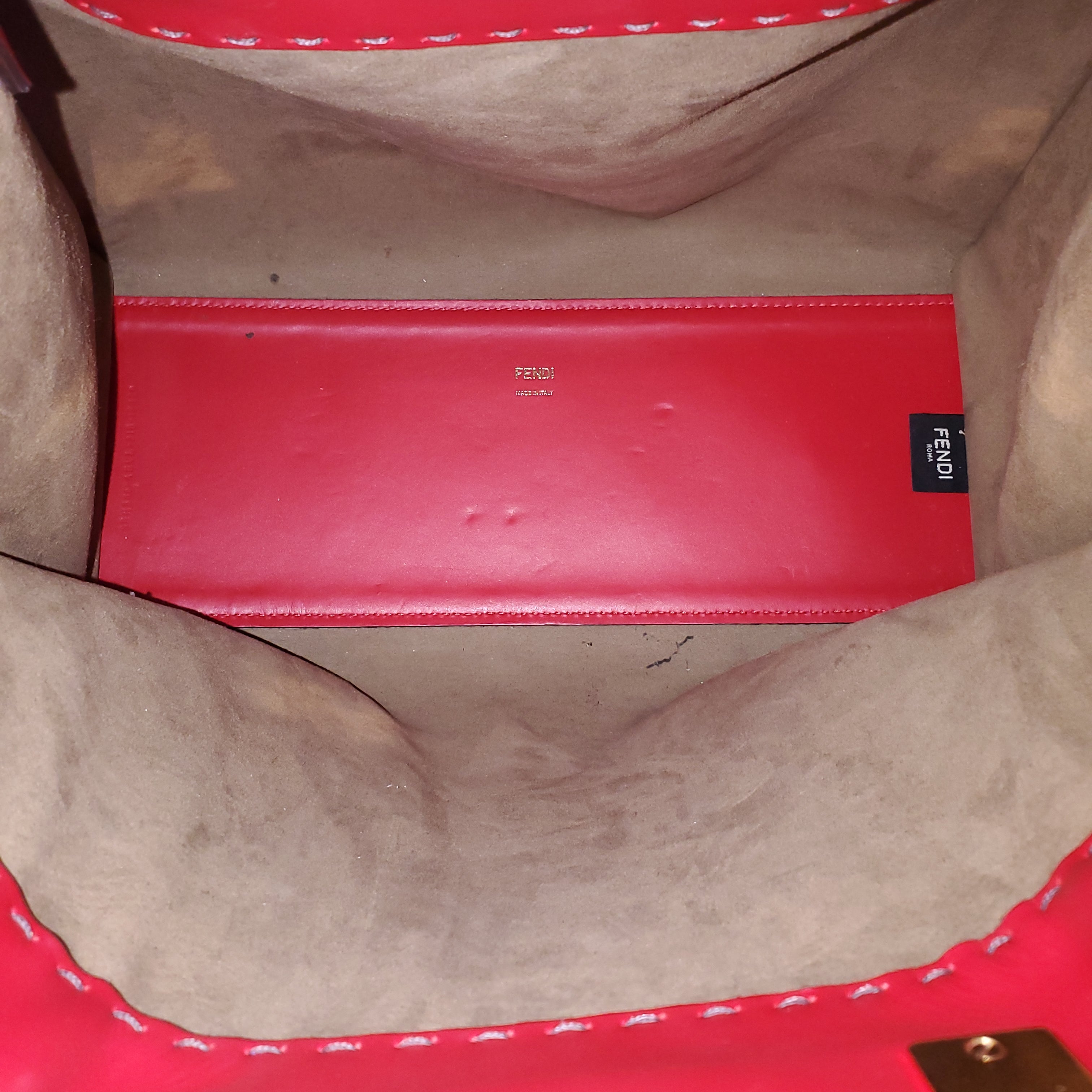FENDI RED LEATHER 'LARGE SUNSHINE SHOPPER' LOGO TOTE