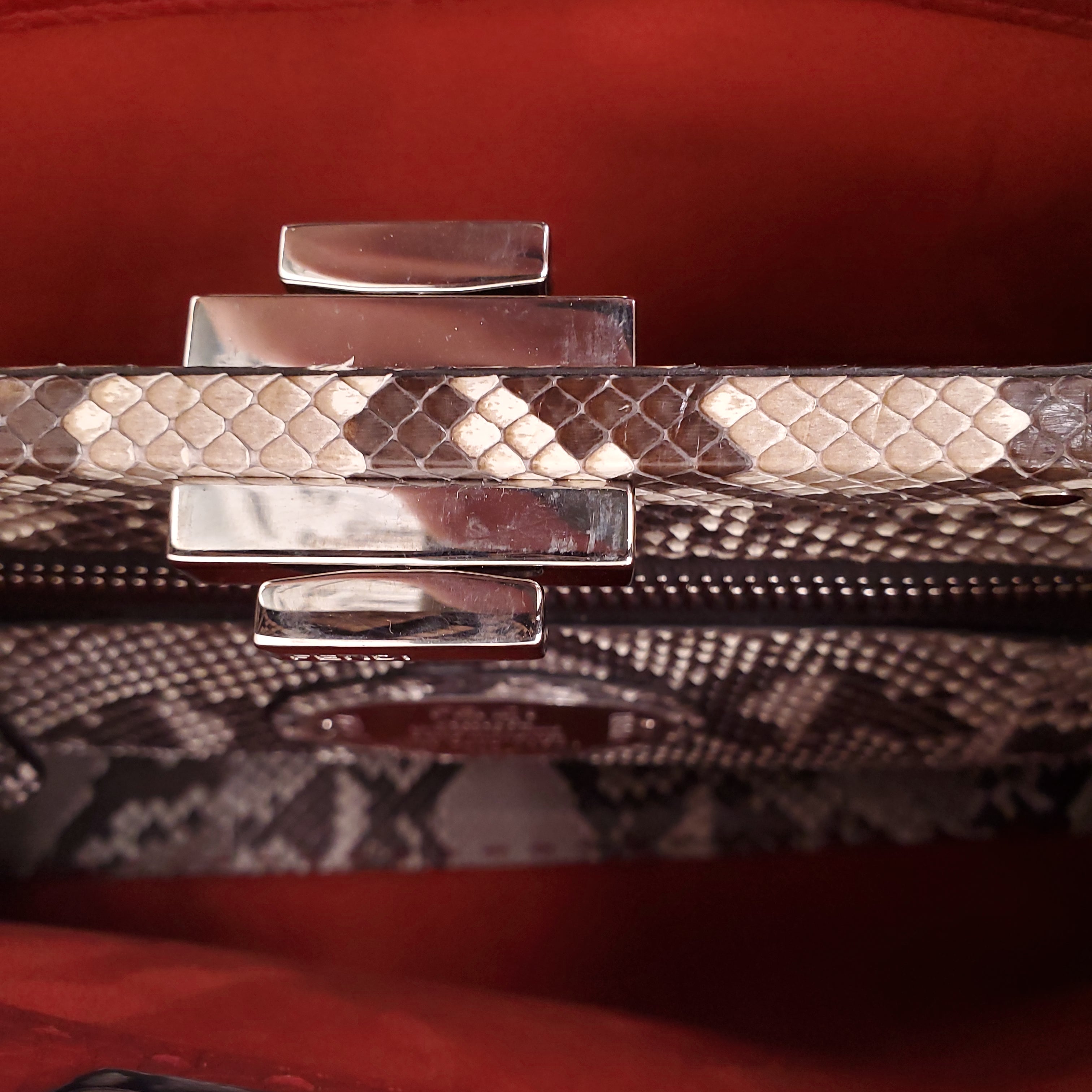 FENDI RED PEEKABOO BAG WITH PYTHON HANDLE
