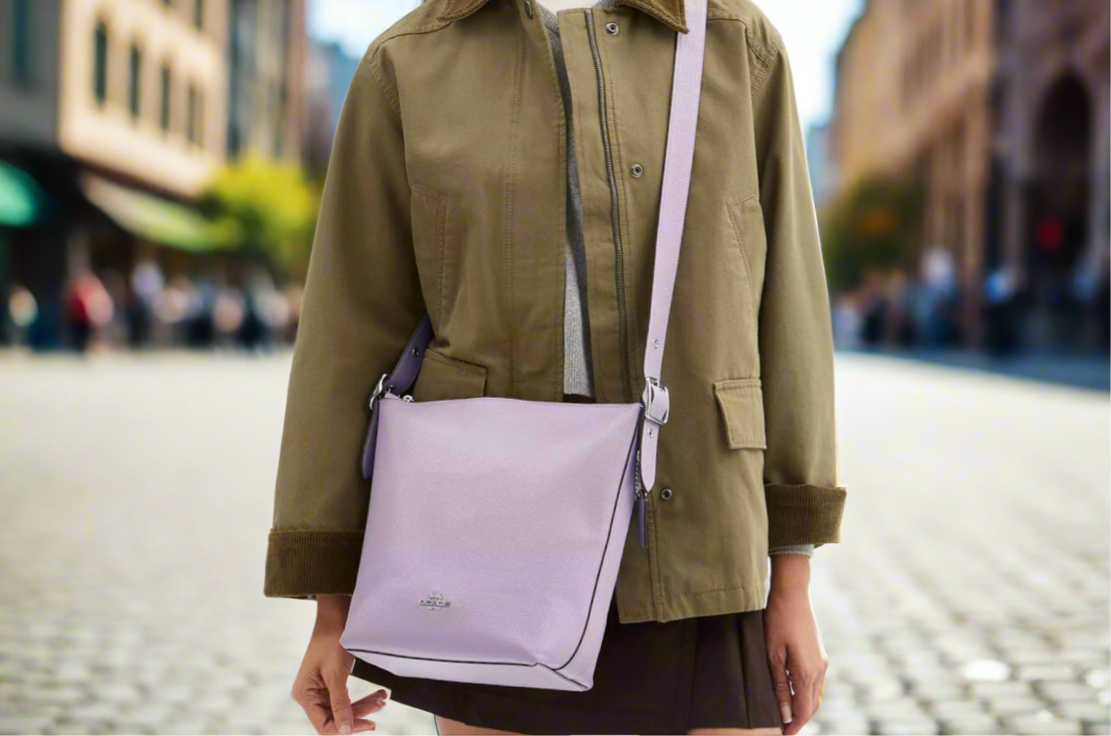 NWT Coach Val Duffel Bag In Leather In Silver/Lilac