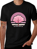 Cherry Blossom Sunset Black T-Shirt