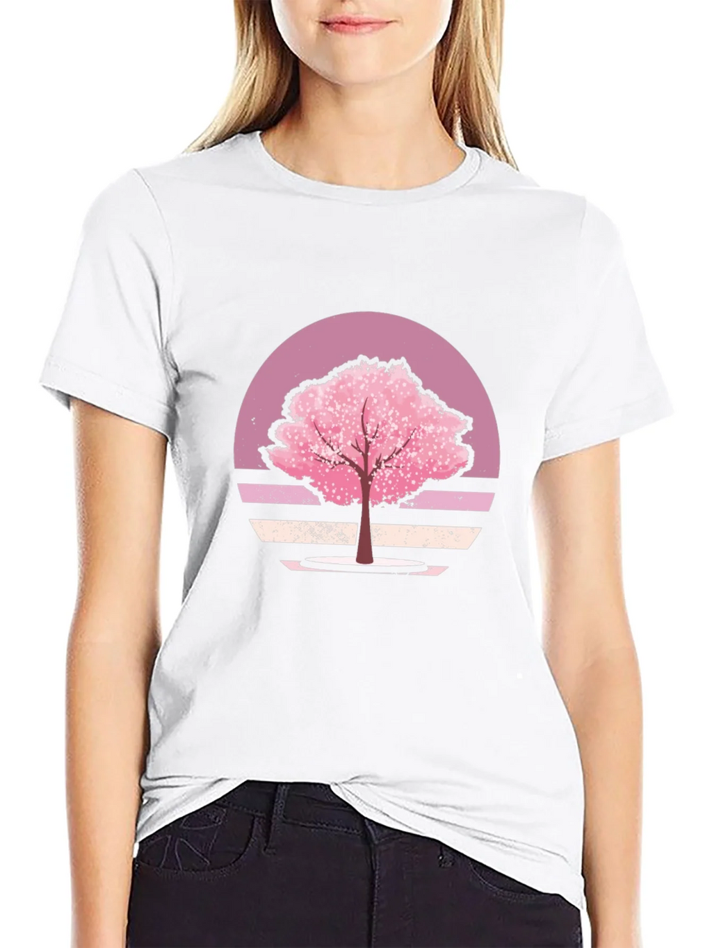Cherry Blossom Sunset Black T-Shirt