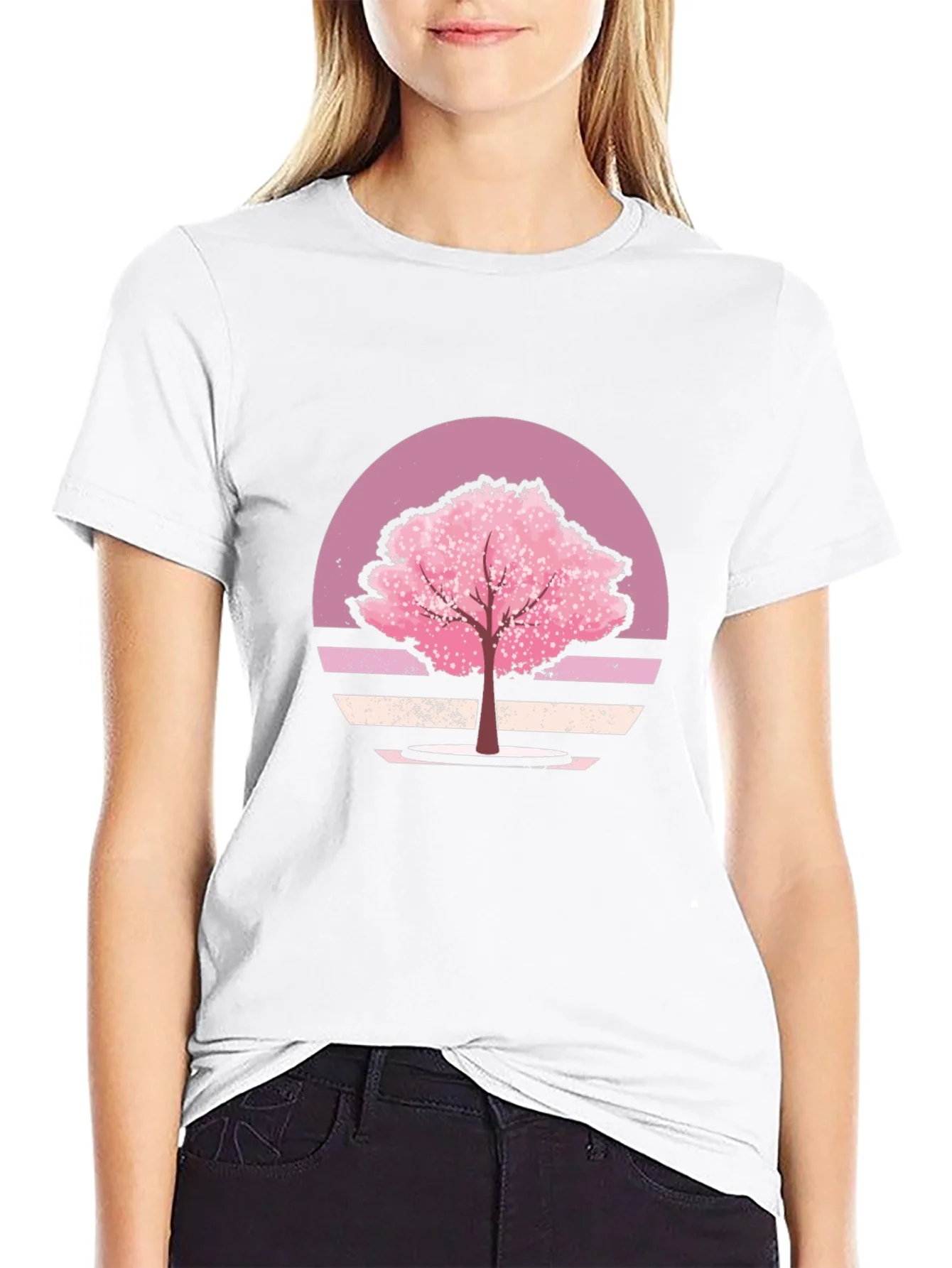 Cherry Blossom Sunset Black T-Shirt