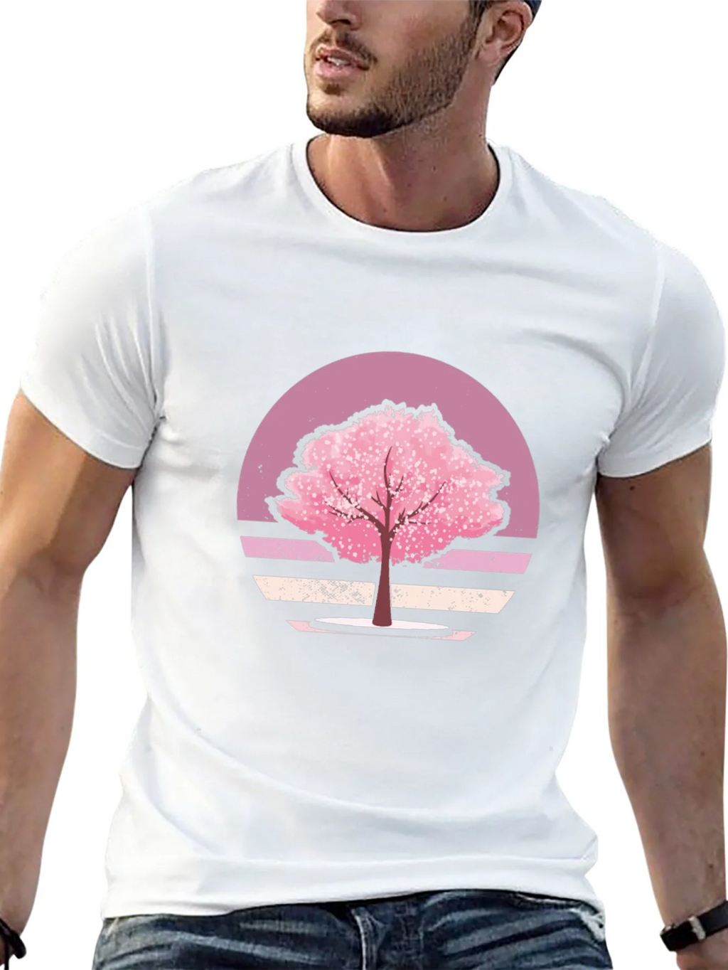 Cherry Blossom Sunset Black T-Shirt