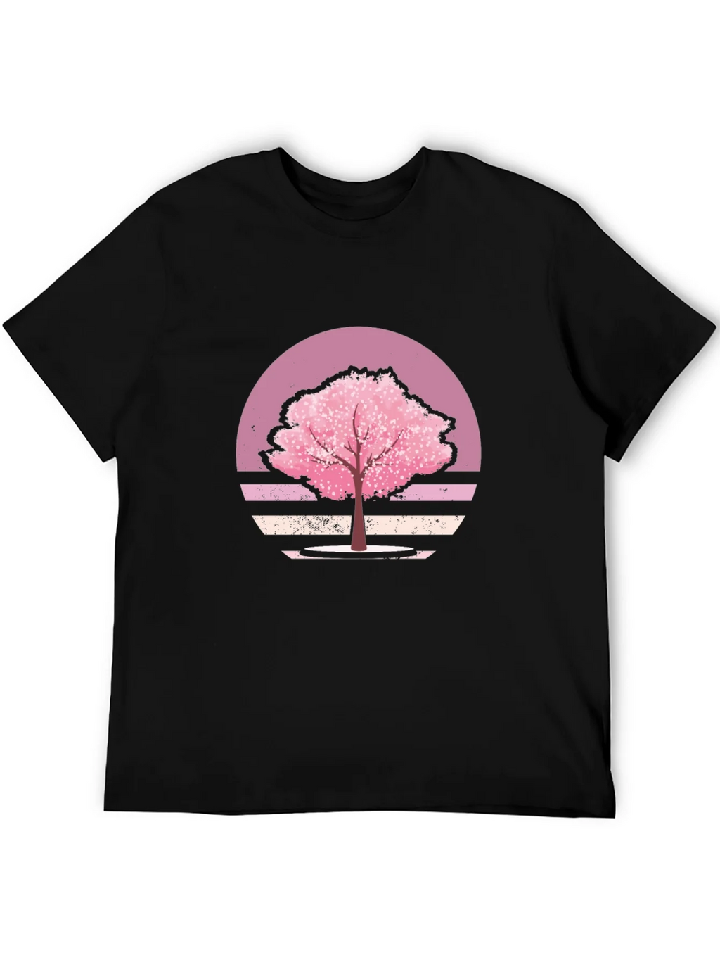 Cherry Blossom Sunset Black T-Shirt