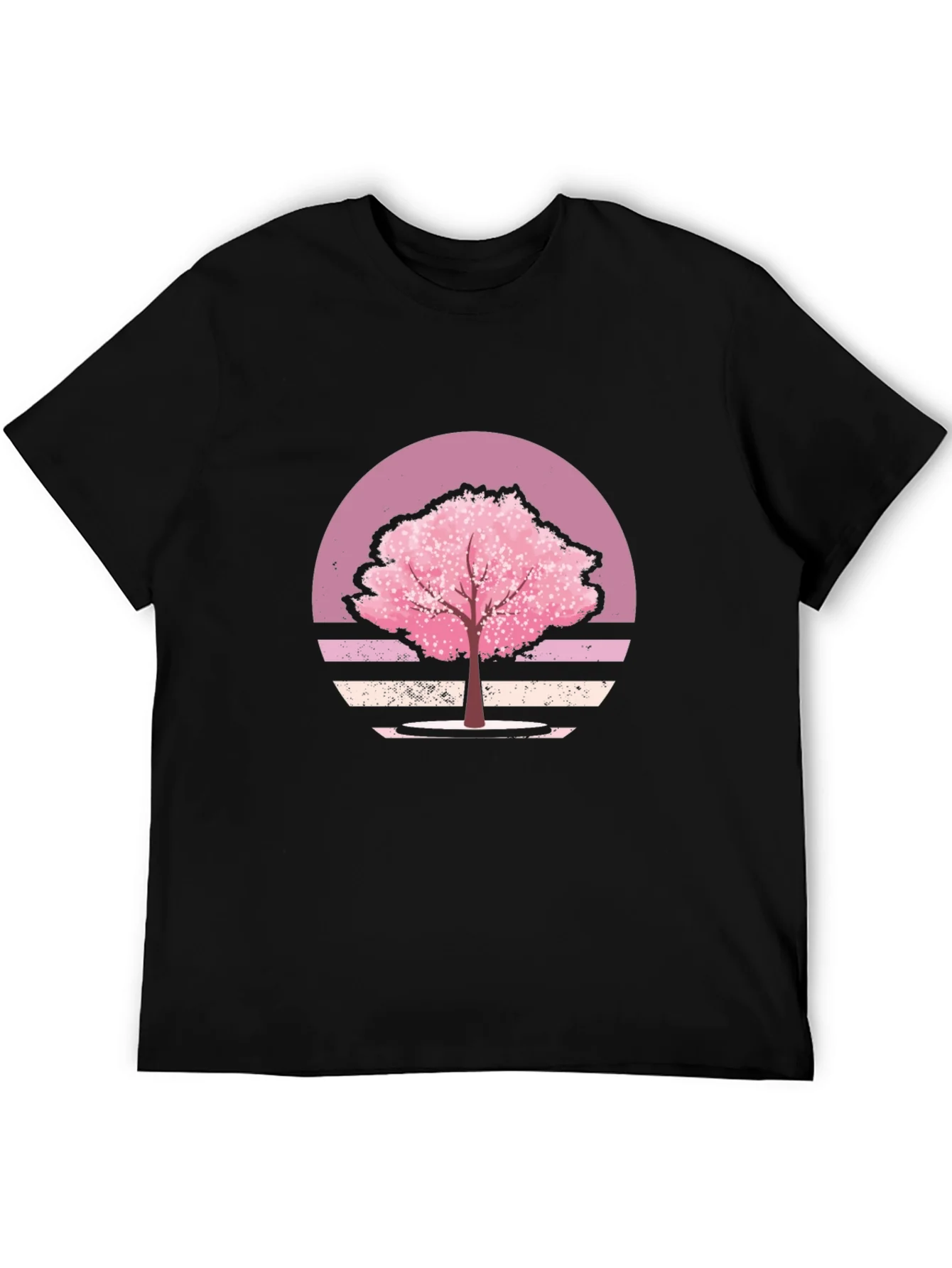Cherry Blossom Sunset Black T-Shirt