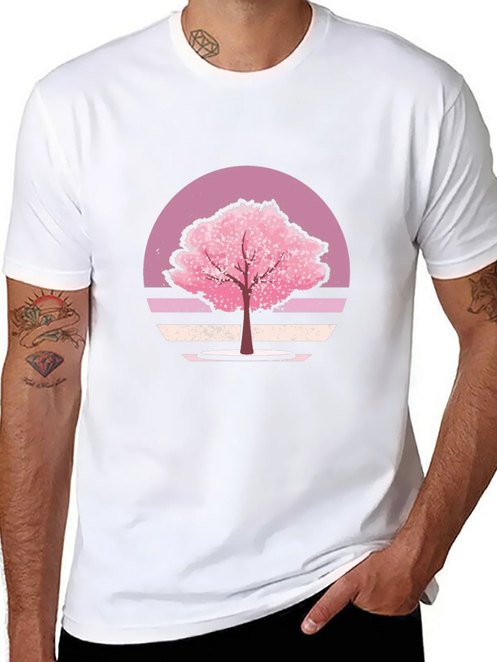 Cherry Blossom Sunset Black T-Shirt