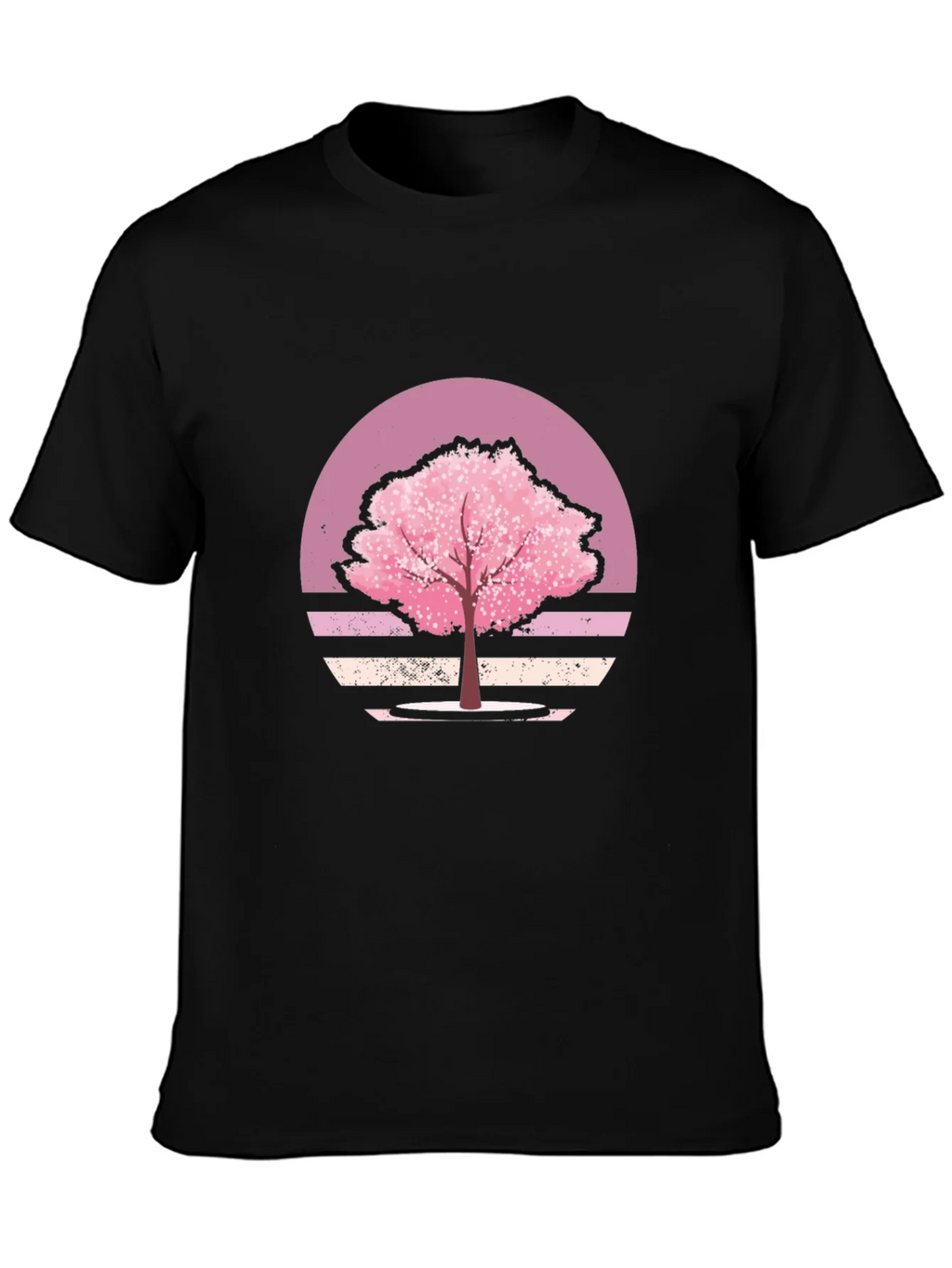 Cherry Blossom Sunset Black T-Shirt