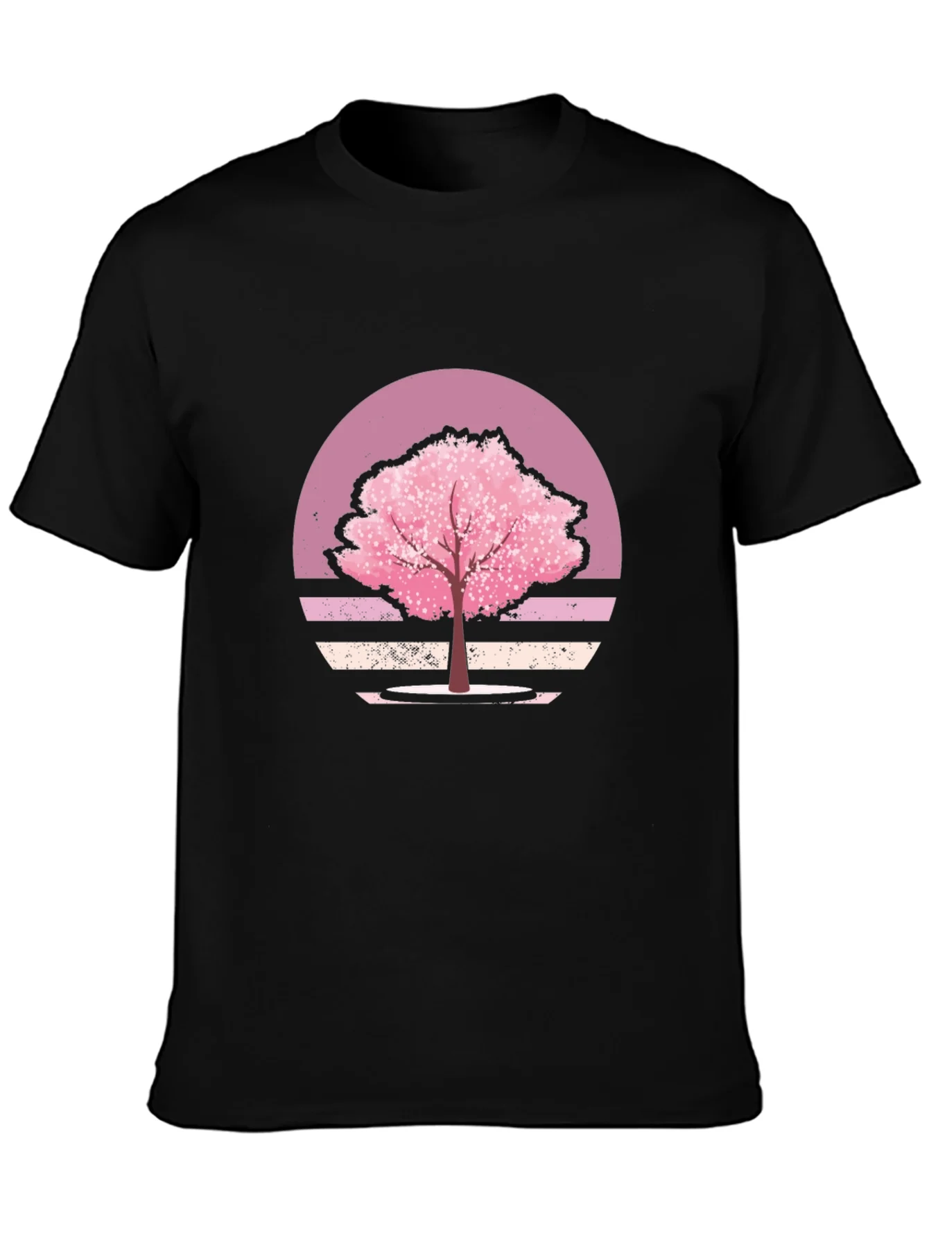 Cherry Blossom Sunset Black T-Shirt