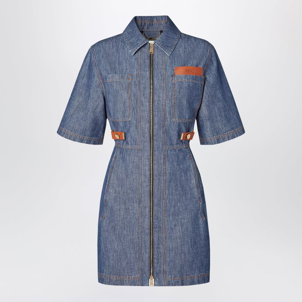 Fendi Navy Blue Chambray Dress Women