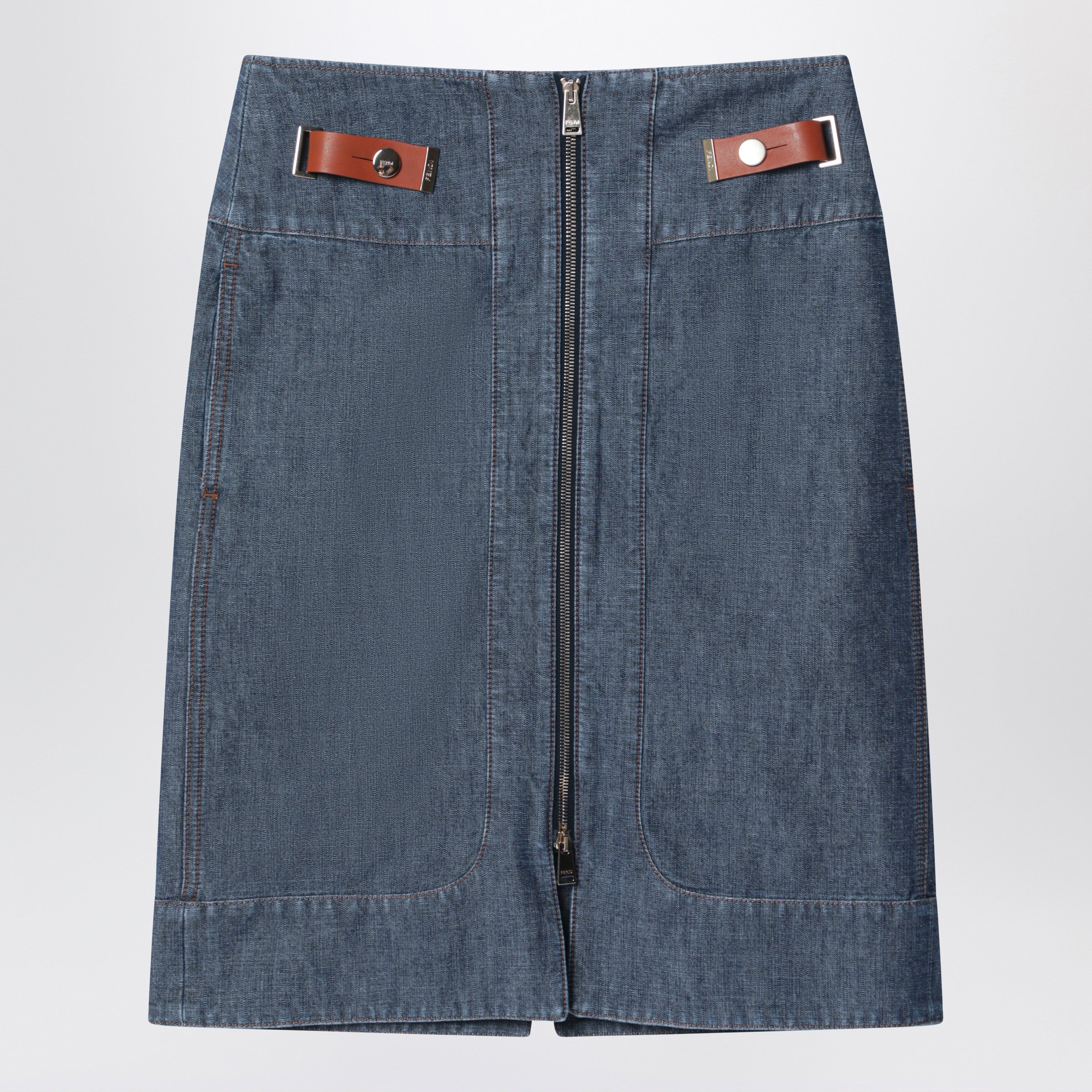 Fendi Blue Chambray Denim Skirt Women