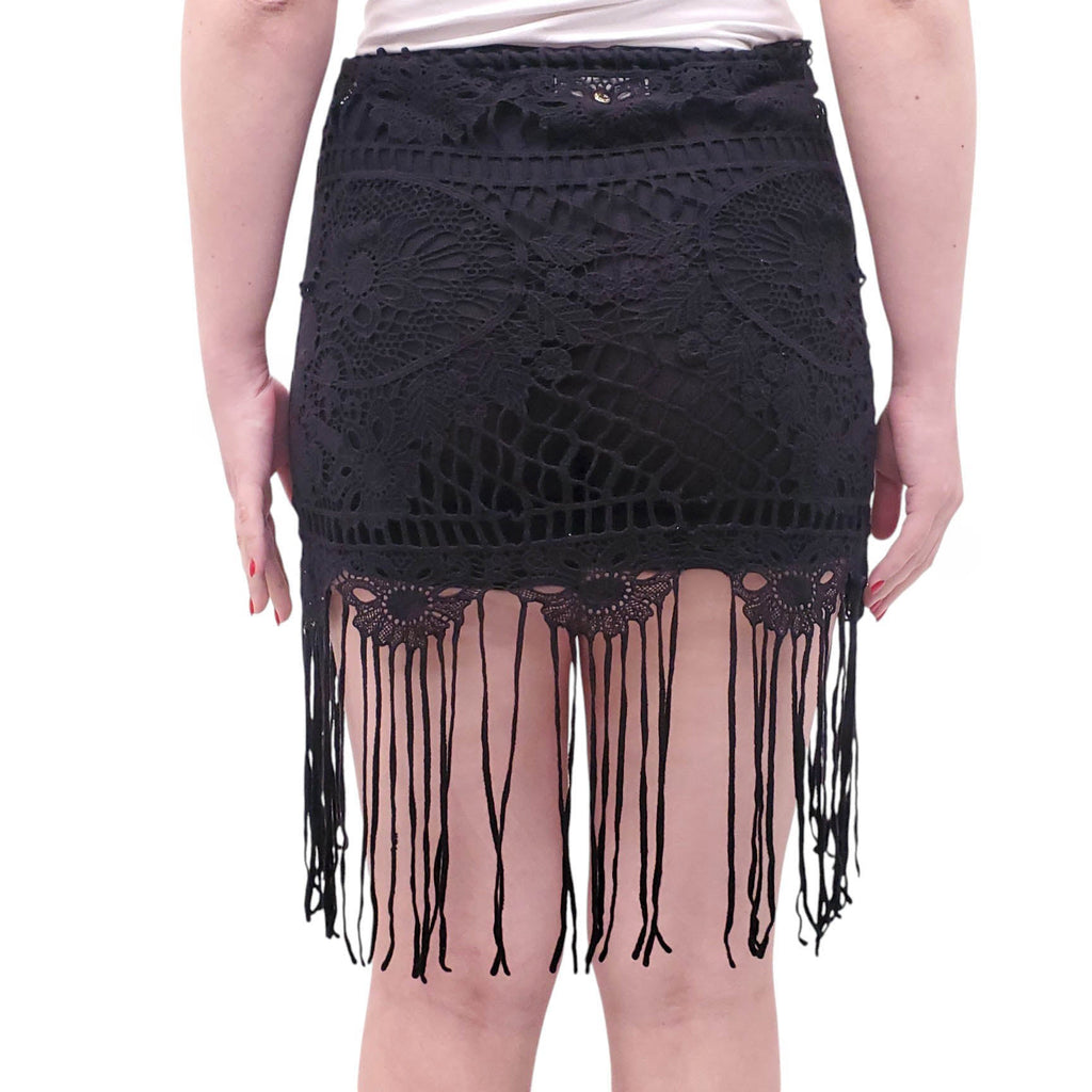 FOR LOVE & LEMONS BLACK LACE FRINGE COVER-UP SKIRT - SIZE XS