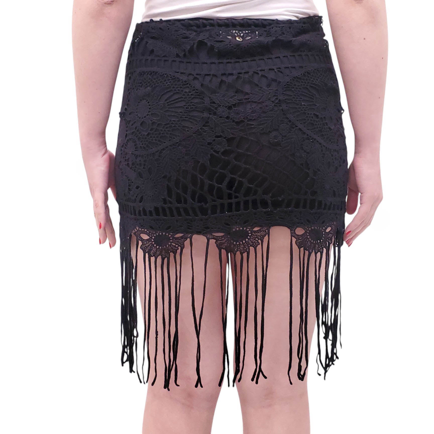 FOR LOVE & LEMONS BLACK LACE FRINGE COVER-UP SKIRT - SIZE XS