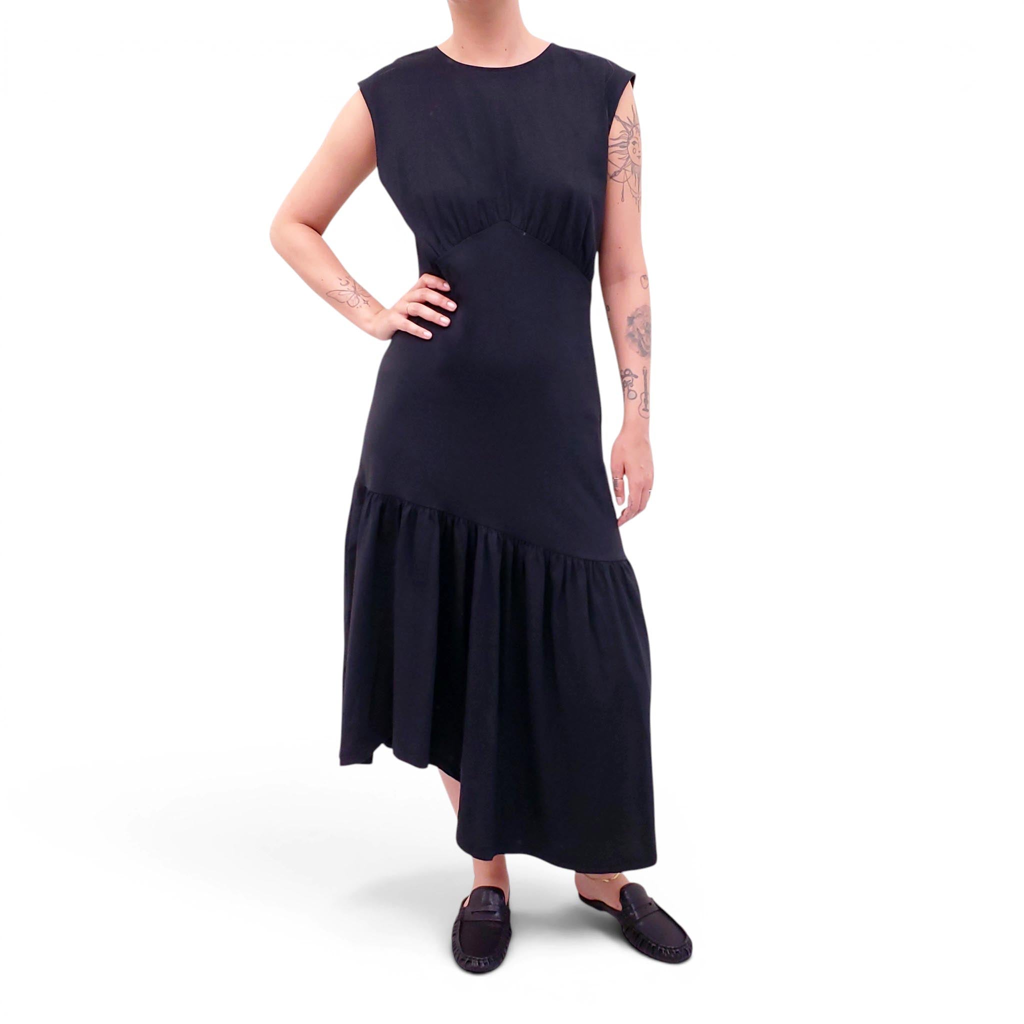 FRAME BLACK JERSEY COTTON DRESS - SIZE L