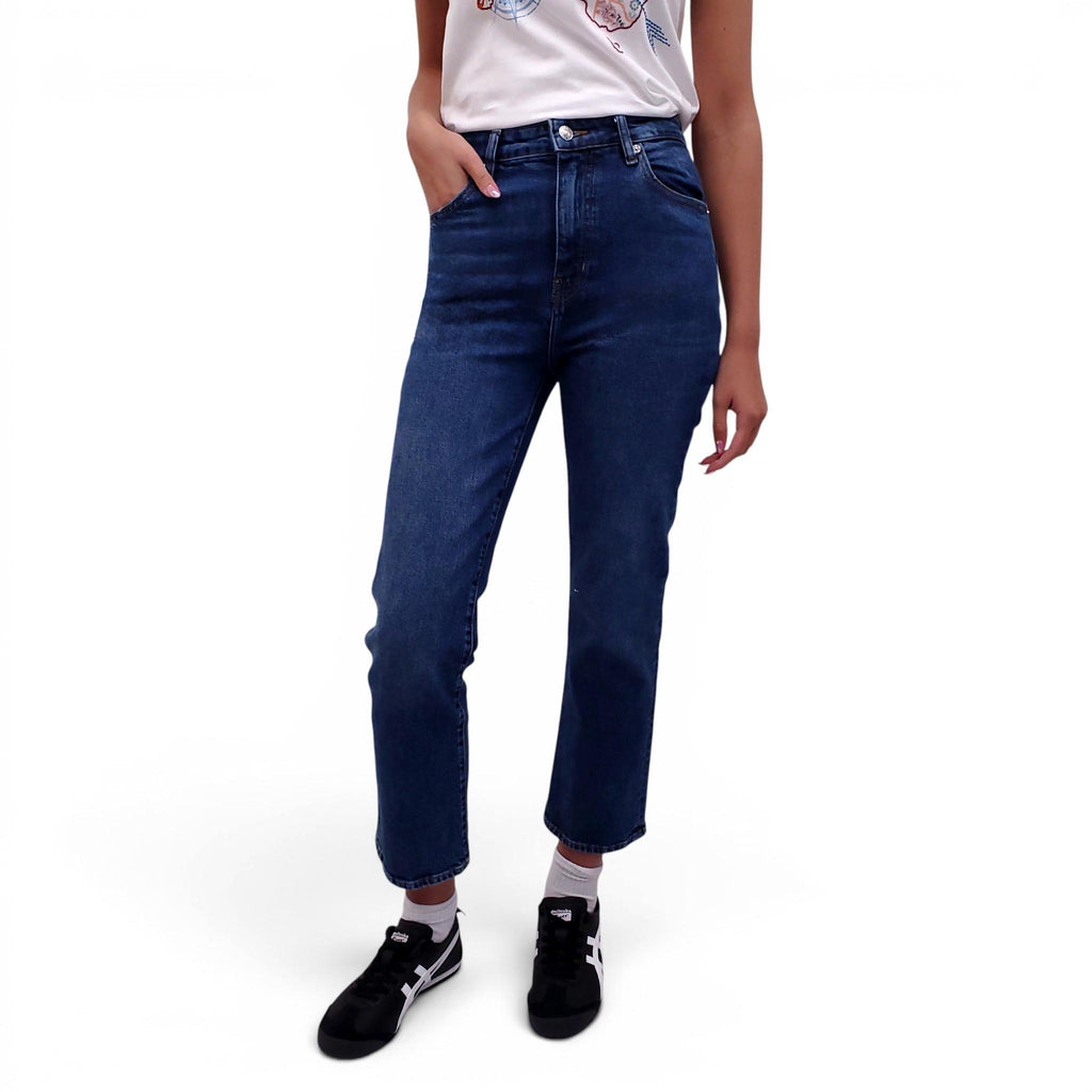 FRAME MEDIUM BLUE WASH 'THE RULER CROP' JEANS - SIZE 26
