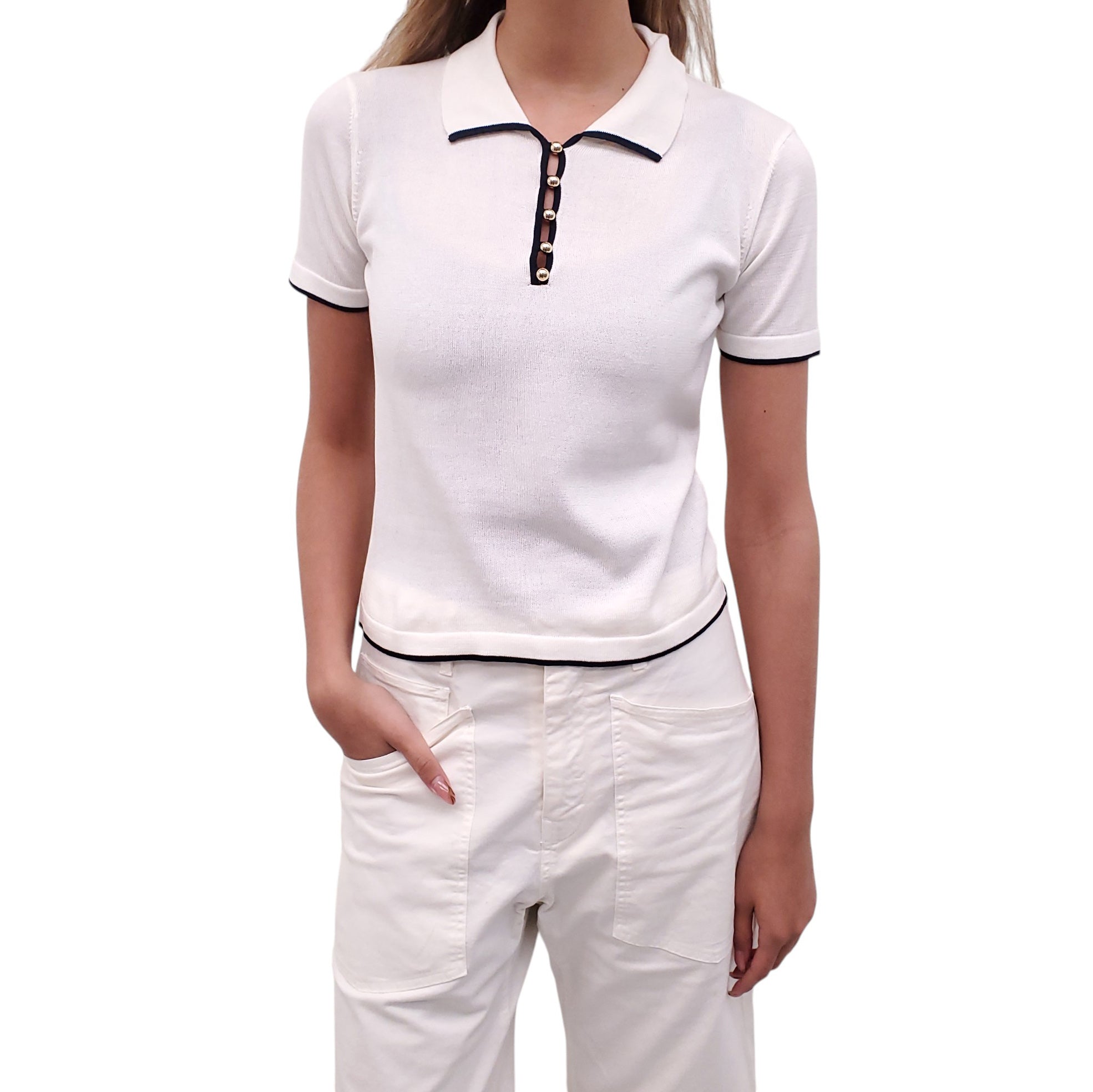FRAME SHORT SLEEVE COTTON POLO TOP - SIZE XS