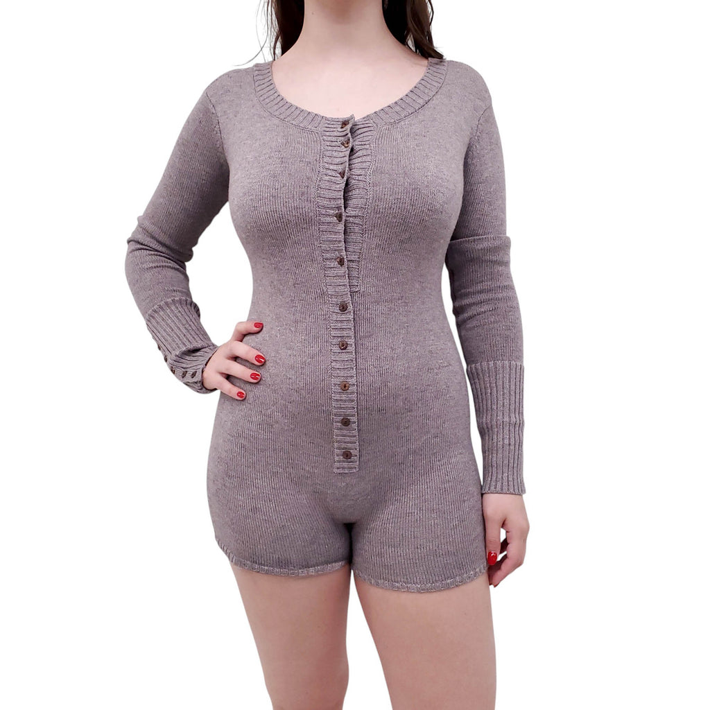 FRANKIES BIKINIS GREY KNIT ROMPER - SIZE L